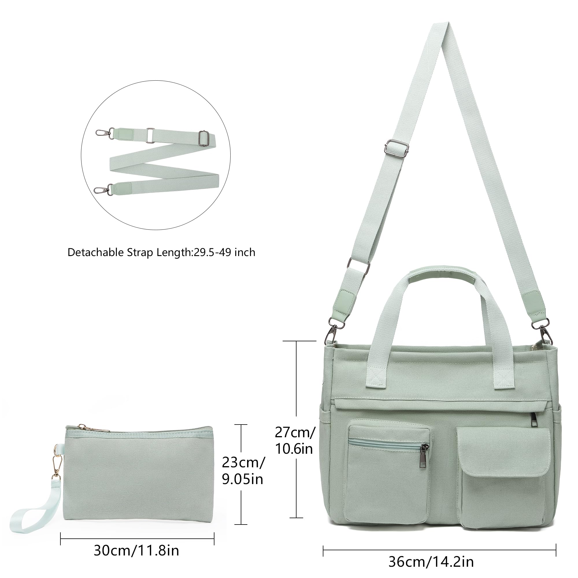 2Pcs Large Canvas Tote Bags for Women - Durable Laptop Work Bag, Crossbody Shoulder Hobo Messenger Purse for Travel, Gym & Daily Use | Perfect for Office, Shopping & Weekend Getaways