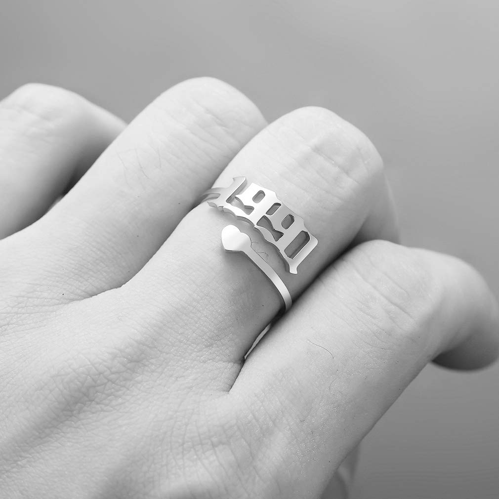SKQIR Adjustable Initial Number Birth Year Ring for Women - Gold & Silver Stainless Steel Open Promise Ring, Engagement Wedding Band, Delicate Jewelry Gift for Her - Perfect for Anniversaries, Valentine's Day & Special Occasions