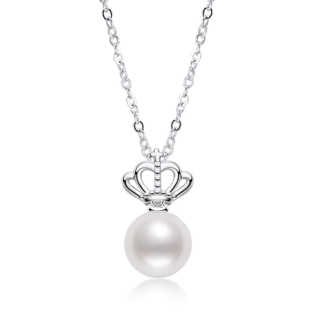 Elegant Freshwater Pearl Pendant Necklace with Sterling Silver Chain - Dainty Queen's Crown Jewelry Gift for Women - Perfect for Weddings, Anniversaries & Special Occasions