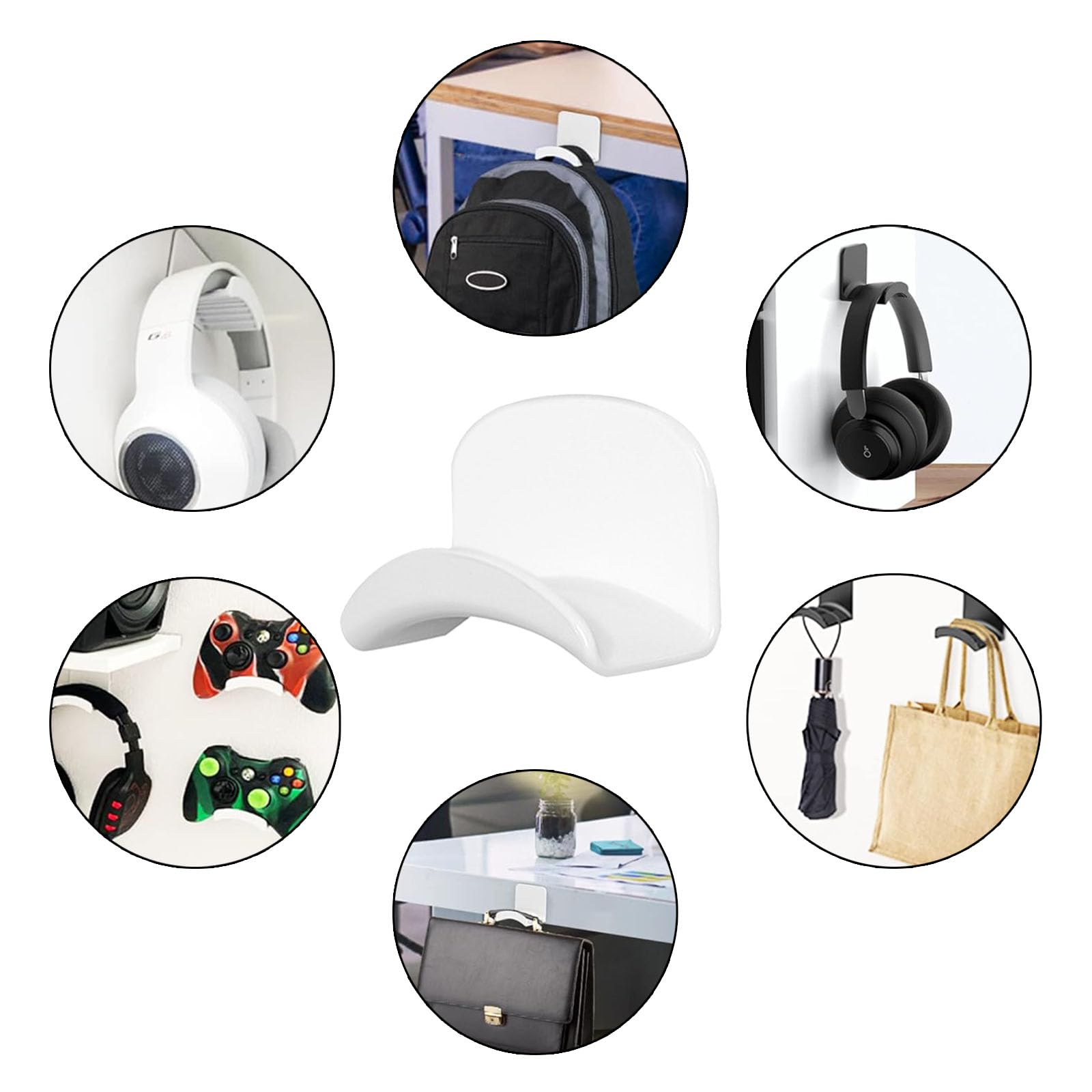 KARELLS Universal Headphone Holder with Strong Adhesive - 4 Pack White Headset Stand Hooks for Gaming Headphones, Cables - Wall, Desk & Office Organization Accessories - Perfect for Home, Work & Gaming Setup