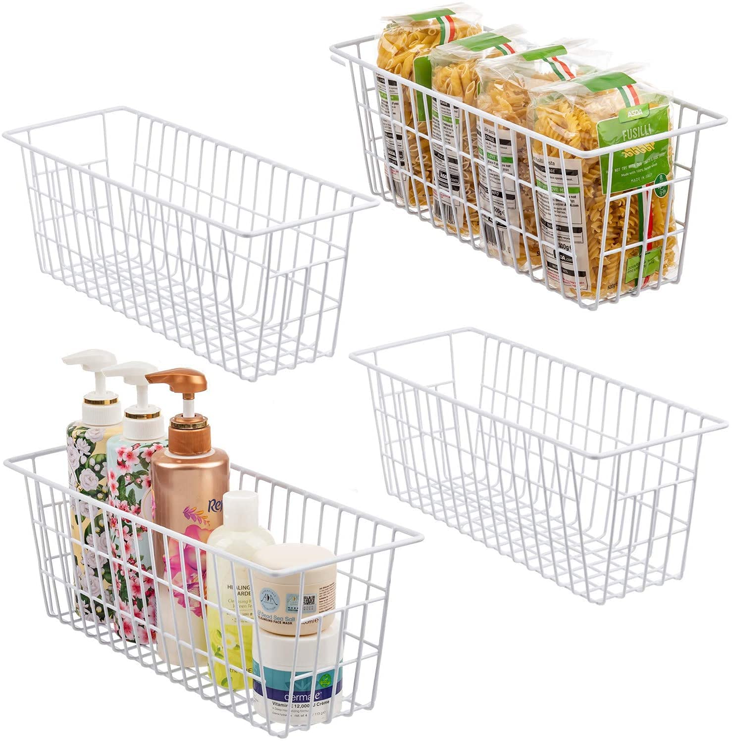 iPEGTOP Freezer Baskets Set of 4 - Farmhouse Style Metal Wire Storage Baskets for Kitchen, Freezer & Pantry Organization - Stackable Home Organizer Bins (White) | Perfect for Frozen Food Storage, Meal Prep & Kitchen Decluttering