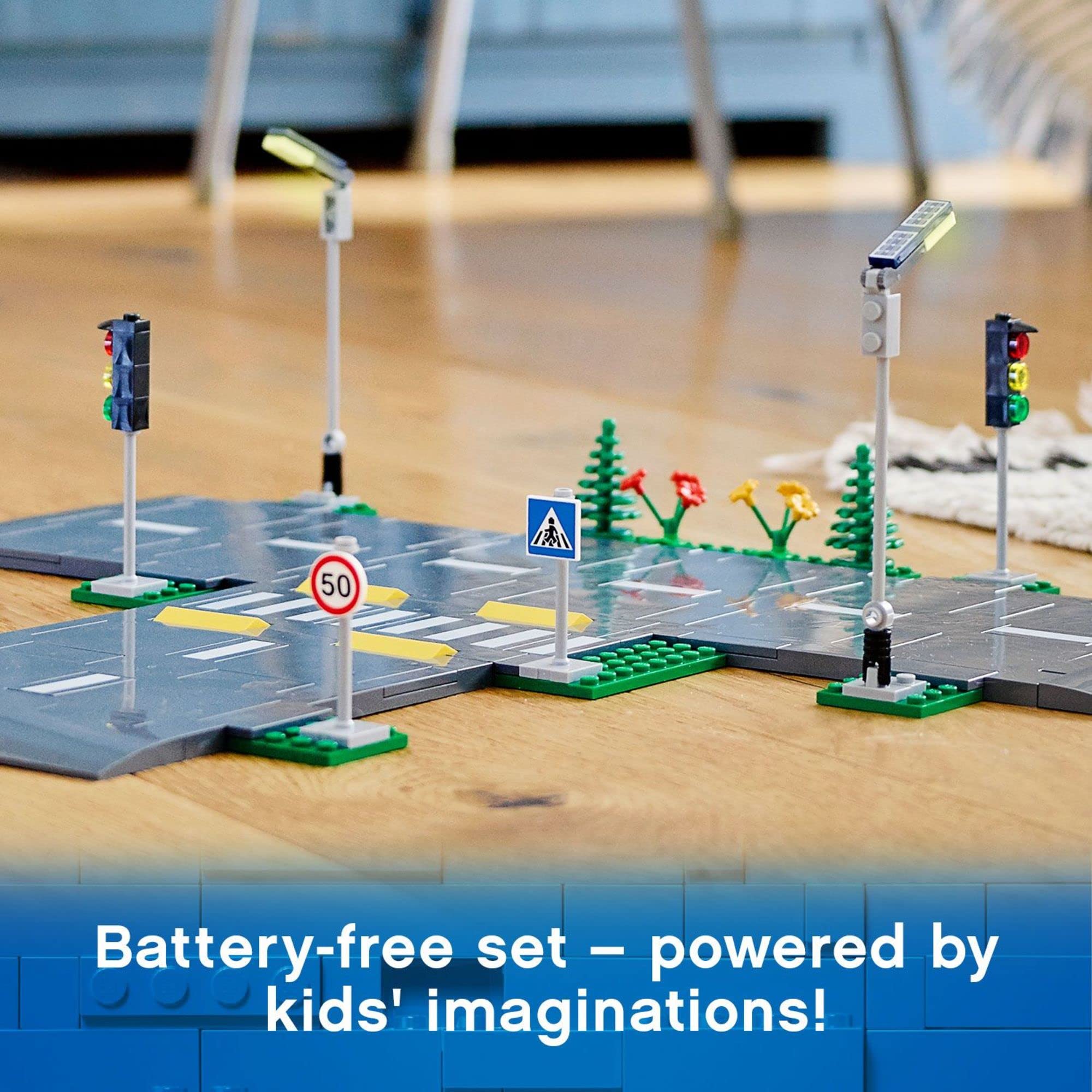 LEGO City Road Plates 60304 - Building Toy Set with Traffic Lights, Trees & Glow in The Dark Bricks | Compatible with All City Series Sets | STEM Learning Gift for Kids Ages 5+ | Perfect for Creative Play, City Building & Interactive Learning Scenes