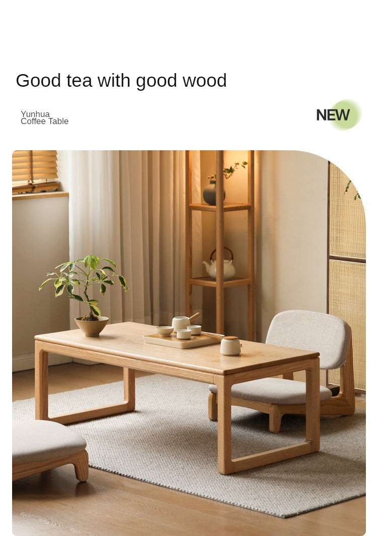 Japanese Style Solid Wood Tea Table - Oak, Black Walnut, Ash - Handcrafted Zen Coffee Table for Living Room, Meditation & Tea Ceremony
