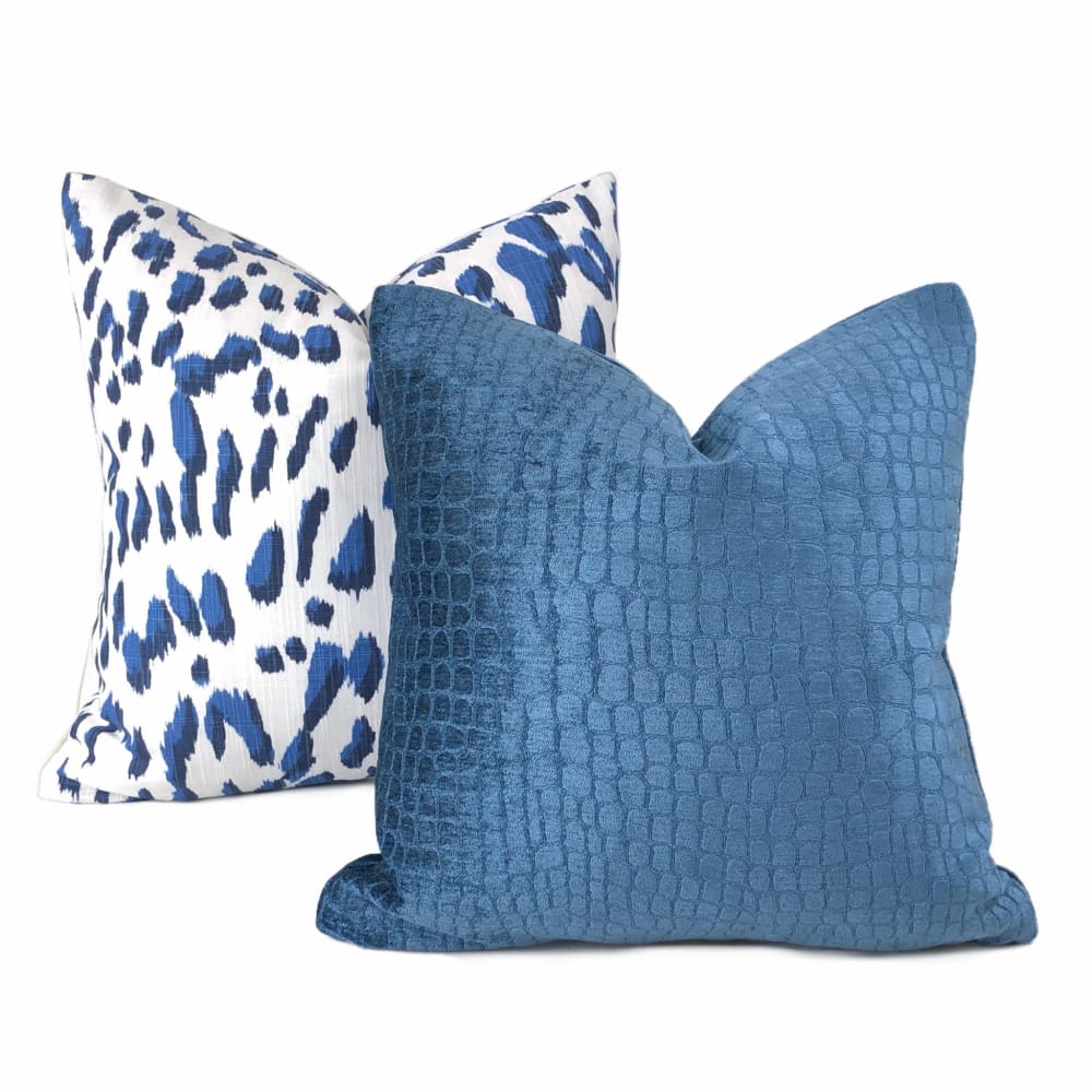Brenner Blue & White Leopard Print Pillow Cover - Decorative Throw Pillow Case for Sofa, Bed, Couch - Home Decor Accent for Living Room, Bedroom