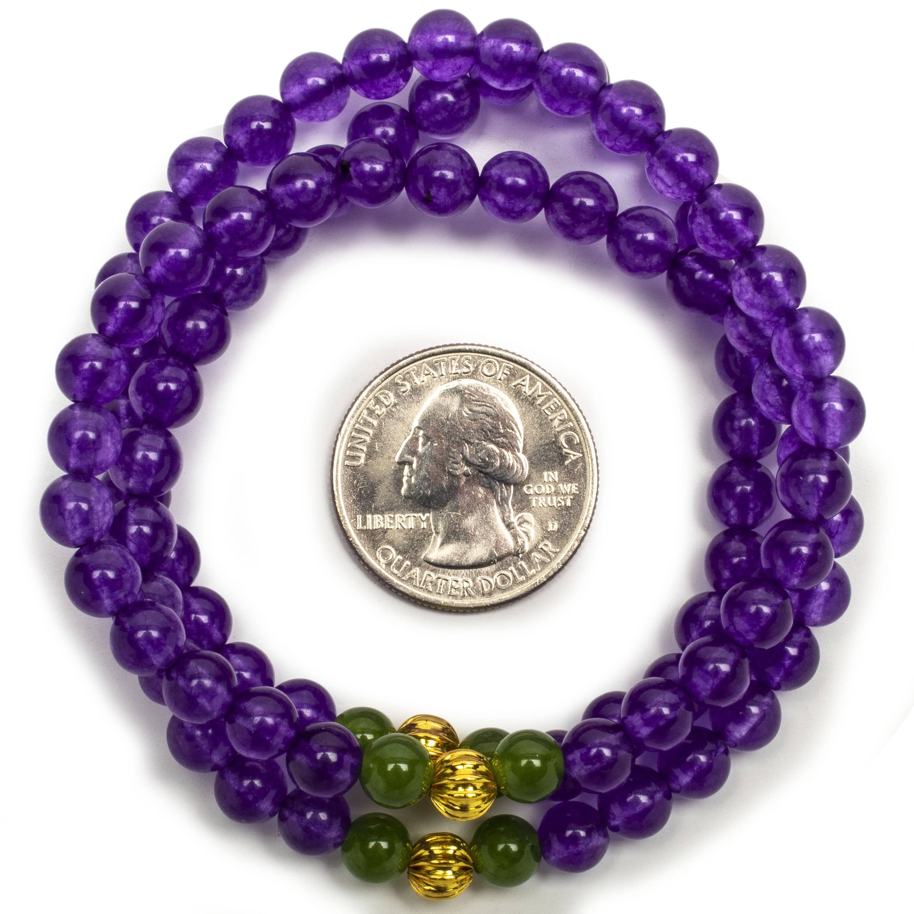 6mm Amethyst & Aventurine Gemstone Bracelet with Gold Accent Beads - Triple Wrap Elastic Stretch Bracelet for Women - Perfect for Yoga, Meditation & Boho Fashion