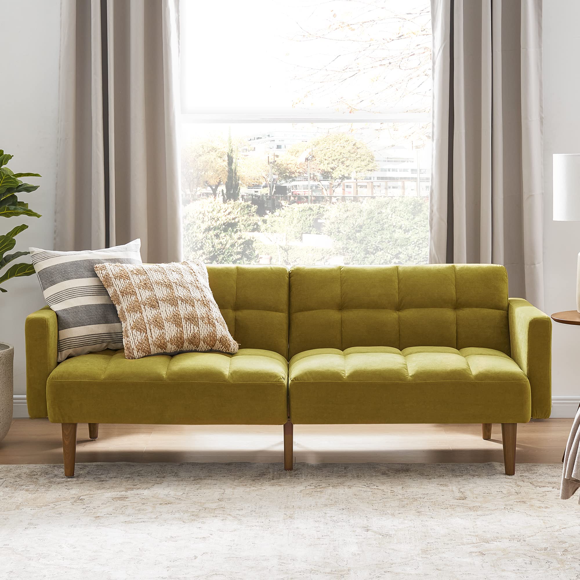 Mopio Aaron Convertible Futon Sofa Bed - Twin Size with Arms & Split Back Design, 77.5
