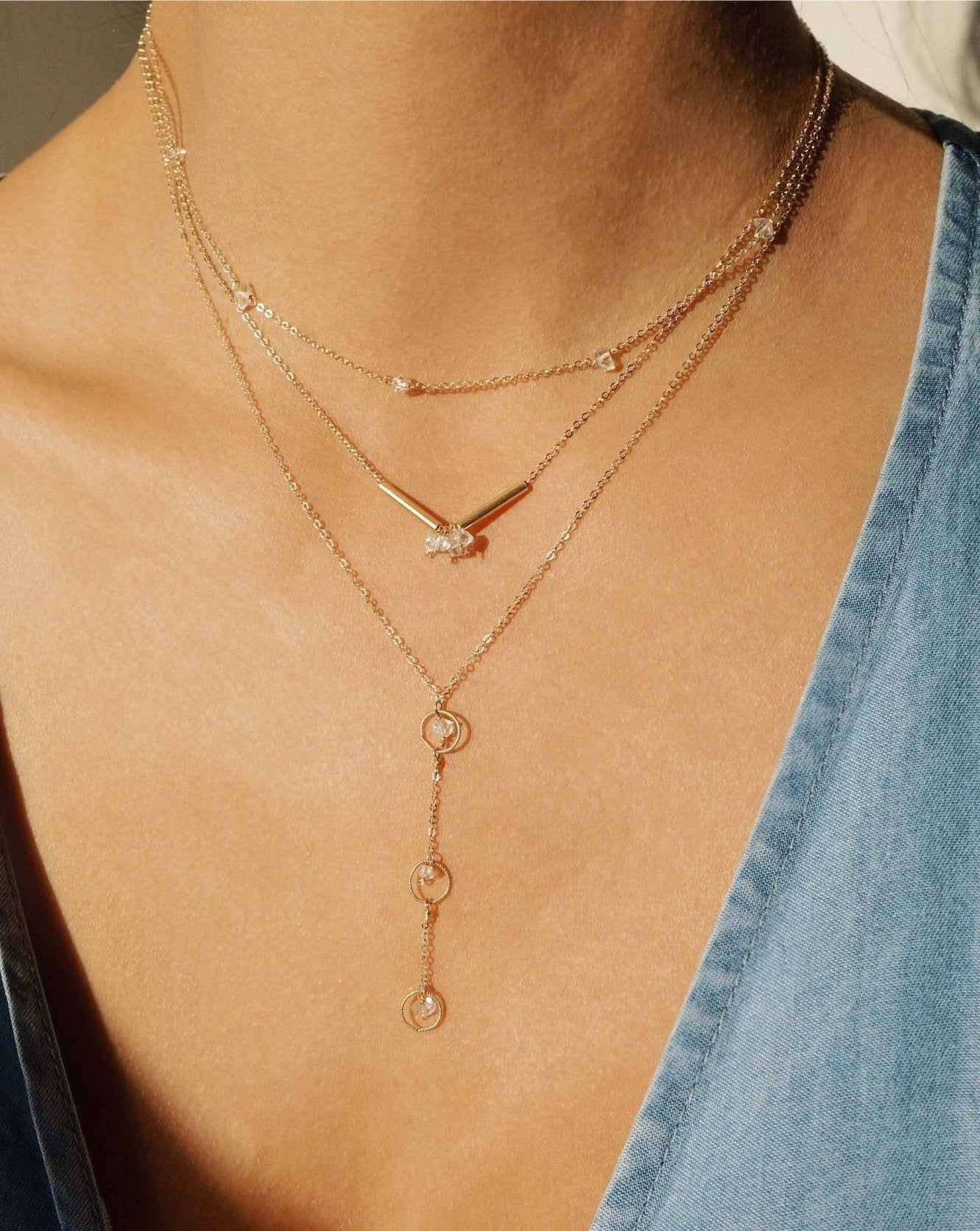 Cinq Herkimer Crystal Necklace - Elegant Quartz Pendant for Women | Perfect for Everyday Wear, Gifts & Spiritual Healing