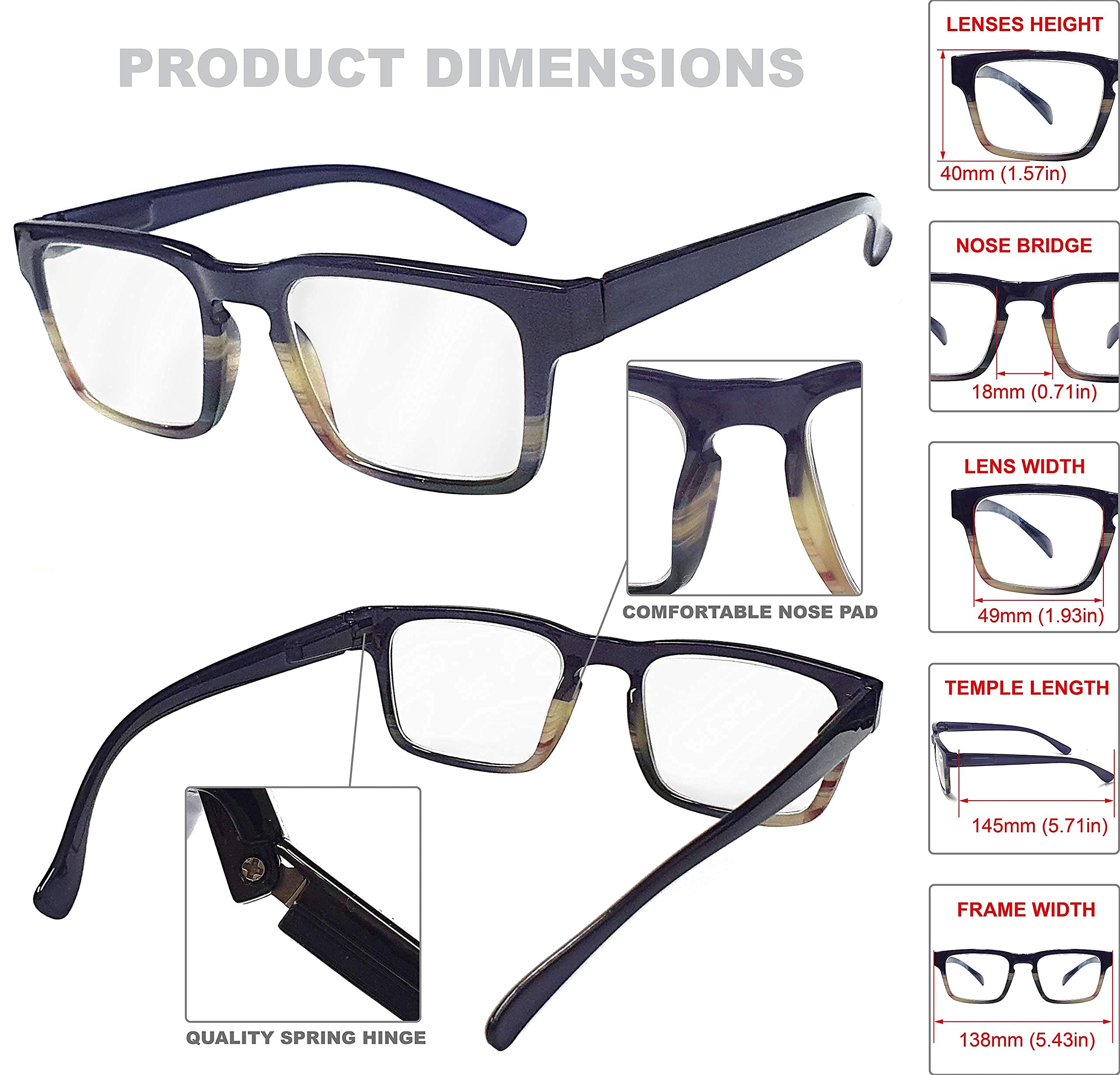 Multi-Focus Progressive Reading Glasses with Blue Light Blocking - 3 Powers in 1 (+1.00 to +3.50) for Women & Men - Perfect for Computer Work, Reading & Digital Eye Strain Relief