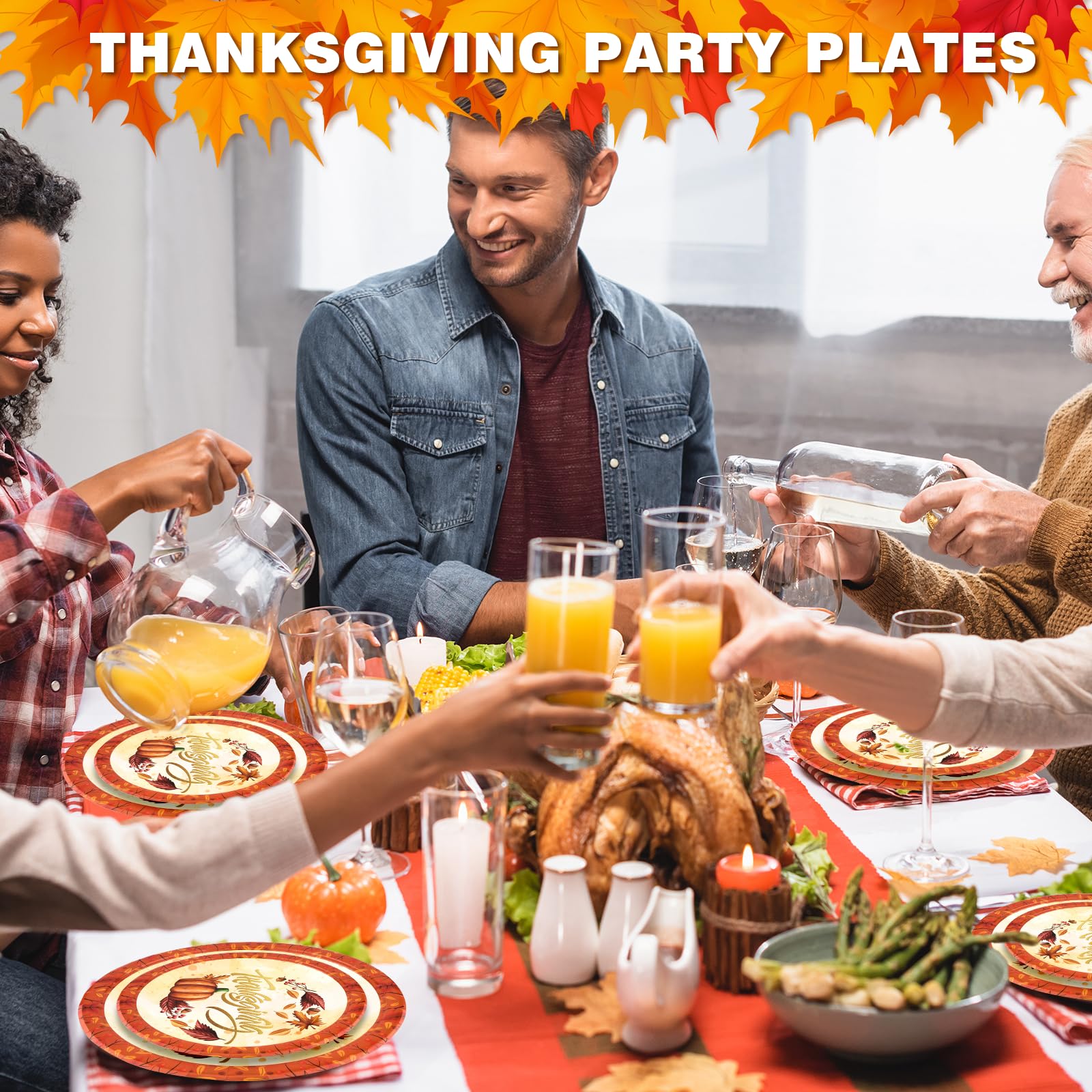 EPHYO 50-Pack Thanksgiving Paper Plates 7in & 10in - Fall Disposable Plates with Leaves & Pumpkin Design, Autumn Harvest Compostable Dinnerware for Dessert, Appetizer, Cake & Party Supplies | Perfect for Thanksgiving Dinner, Family Gatherings & Holiday Celebrations