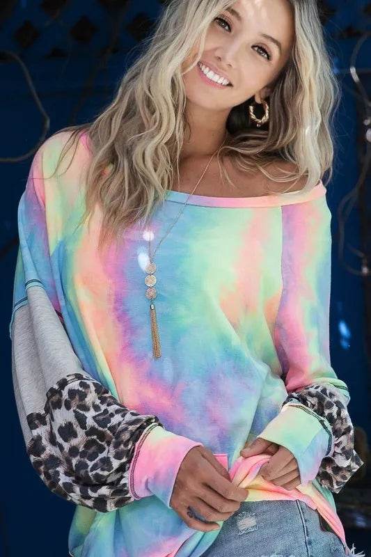 Bibi Tie Dye French Terry Sweatshirt - Charcoal Contrast Dye | Cozy Oversized Pullover for Women | Perfect for Casual Outfits, Loungewear & Fall Fashion