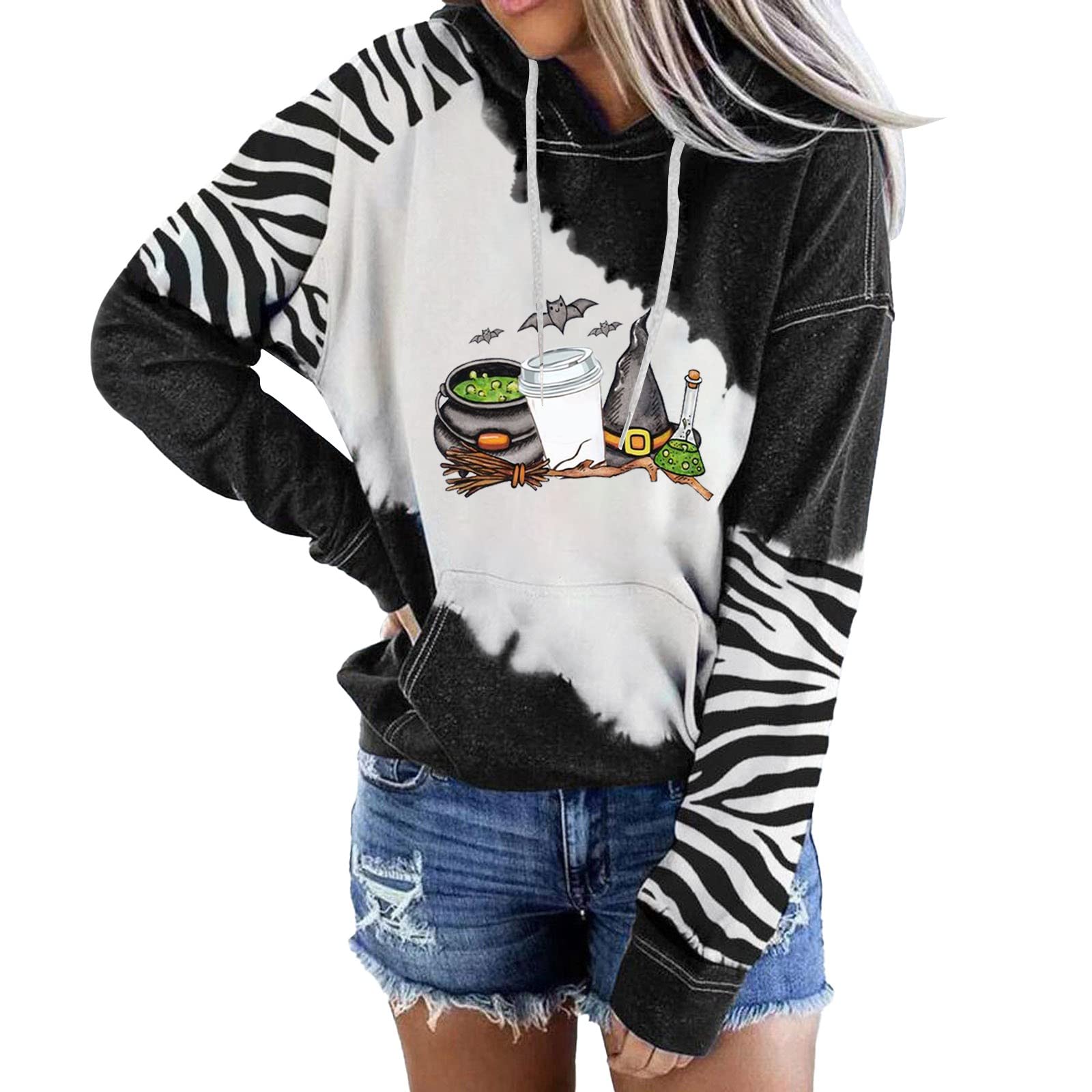 Women's Halloween Fall Long Sleeve Graphic Sweatshirt - Cozy 3XL Hoodie for Autumn, Pumpkin Patch & Casual Everyday Wear
