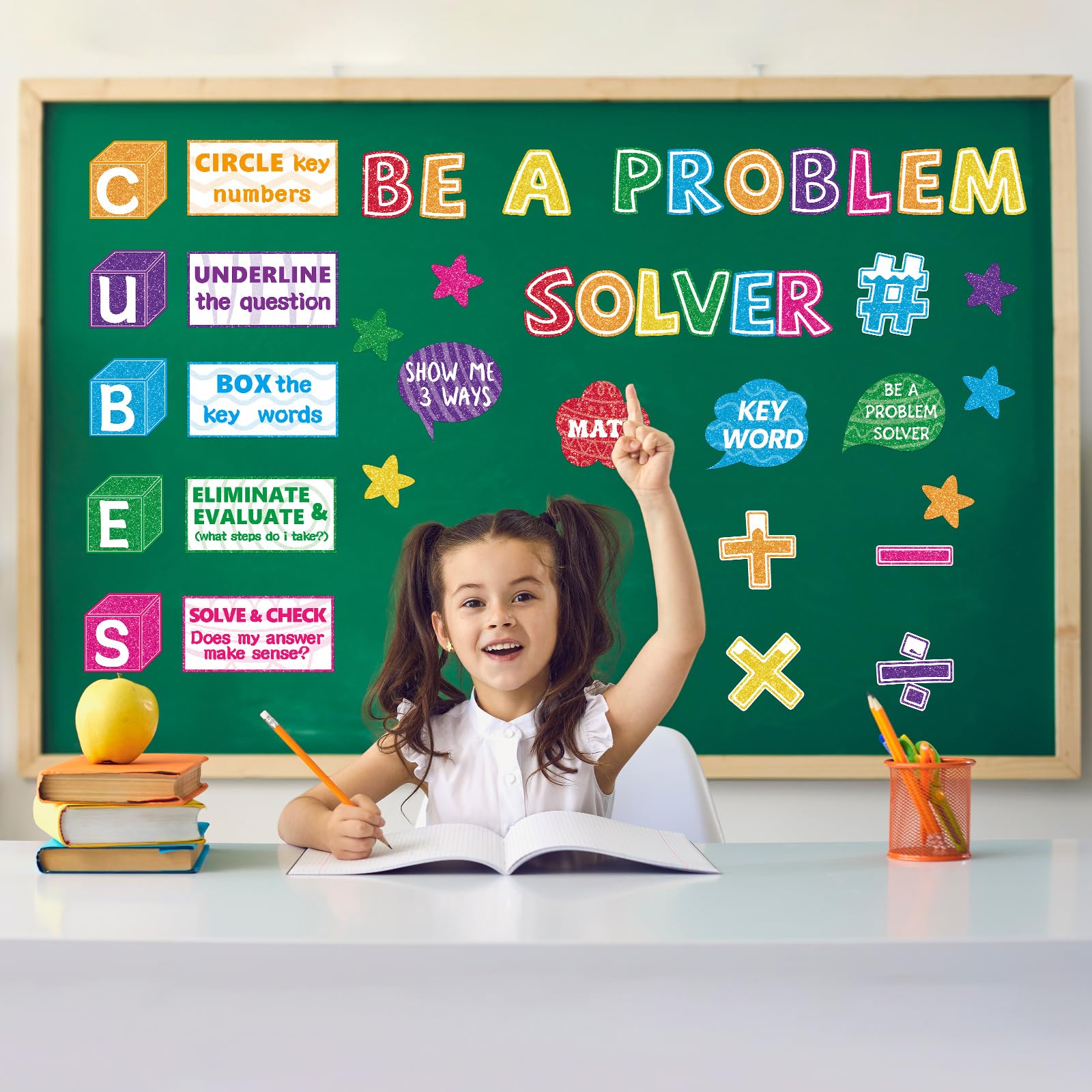 41Pcs Math Bulletin Board Set - Educational Cubes, Math Keywords & Problem Solving Cutouts for Classroom Decor, Preschool & Elementary School Supplies | Perfect for Teachers, Homeschooling & Learning Walls