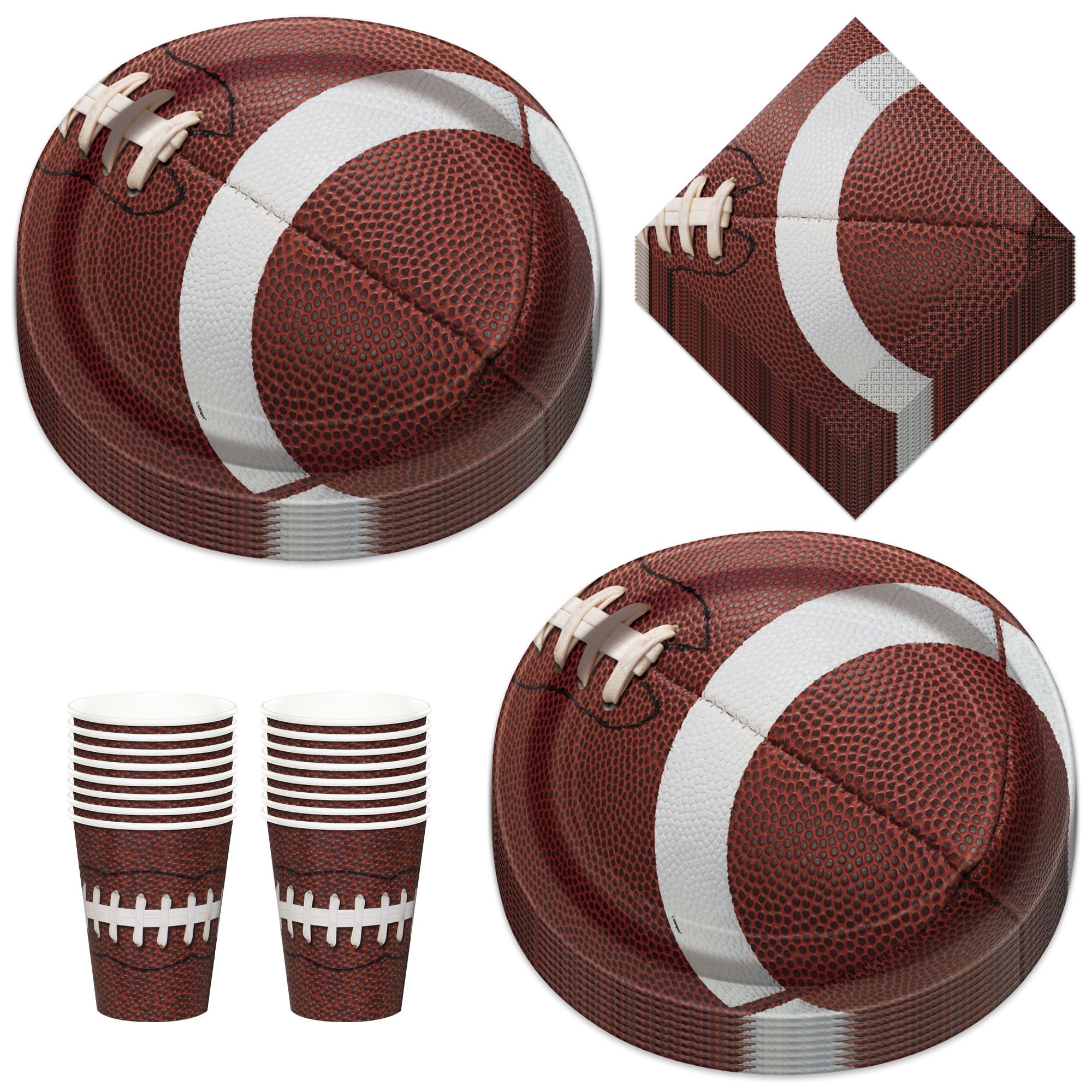 Football Party Supplies Set - 16 Oval Paper Dinner Plates, Luncheon Napkins & Beverage Cups for Game Day Tailgating & Sports Themed Events