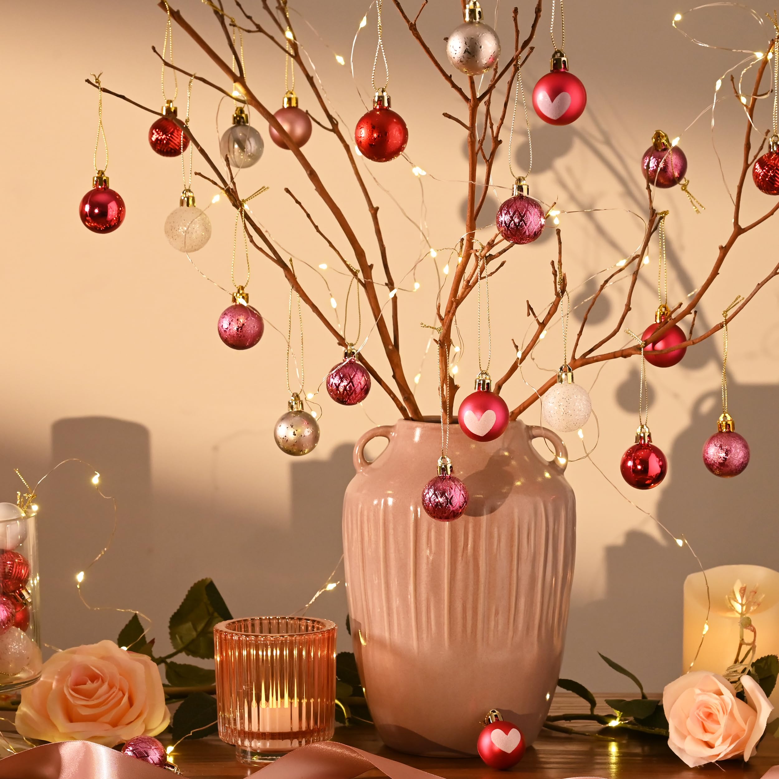 Valentine's Day Pink Christmas Tree Ornaments - 49ct 1.18 Inch Mini Shatterproof Ball Decorations for Small Trees, Anniversaries & Weddings | Perfect for Home, Party & Holiday Decorations