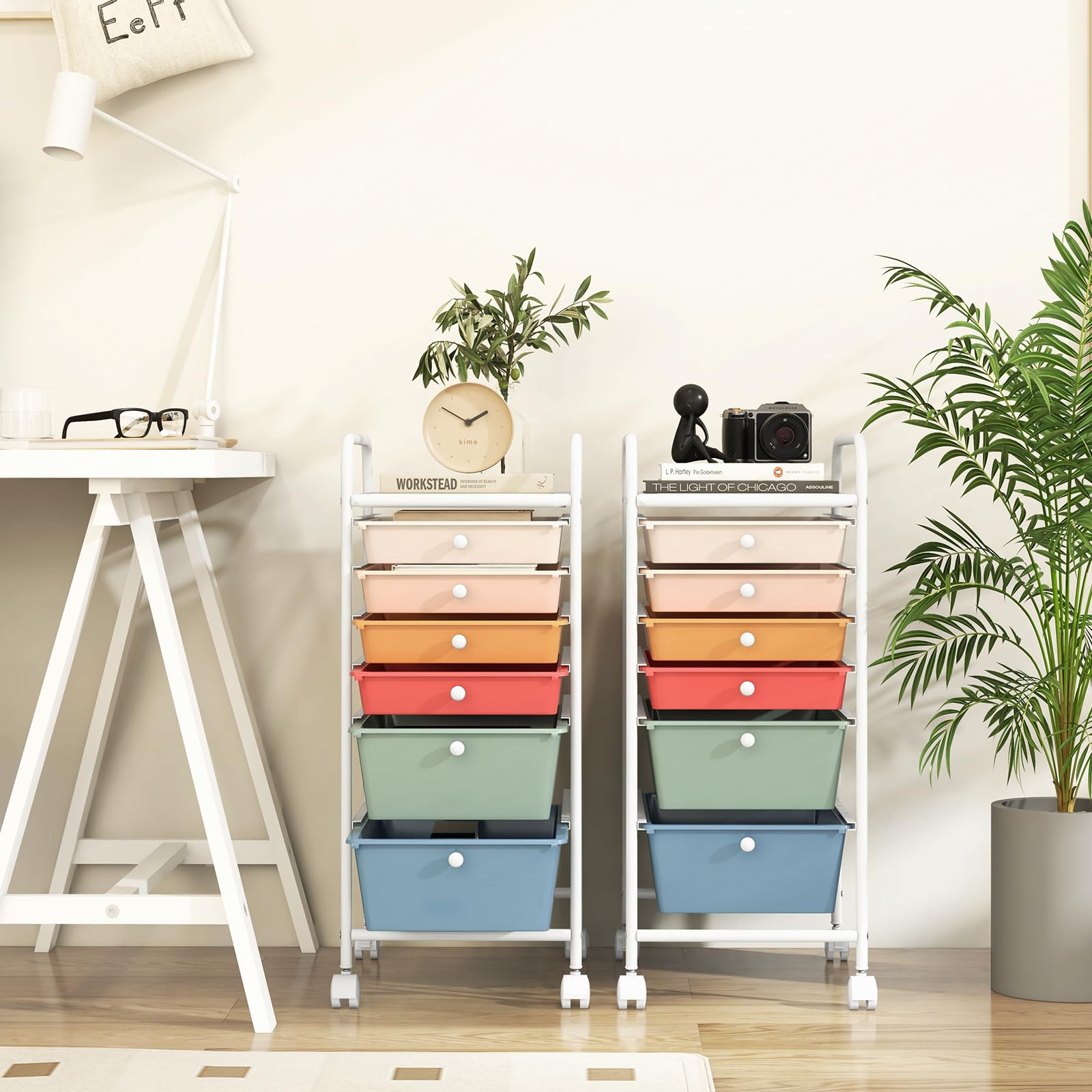 RELAX4LIFE 6-Drawer Rolling Storage Cart with Removable Plastic Bins - Mobile Utility Organizer for Classroom, Office, Craft Room & Home | Rolling Art Supply Cart, School Paper Organizer, Teacher Storage Cart (Macaron) - Perfect for School Projects, Office Supplies & Home Organization