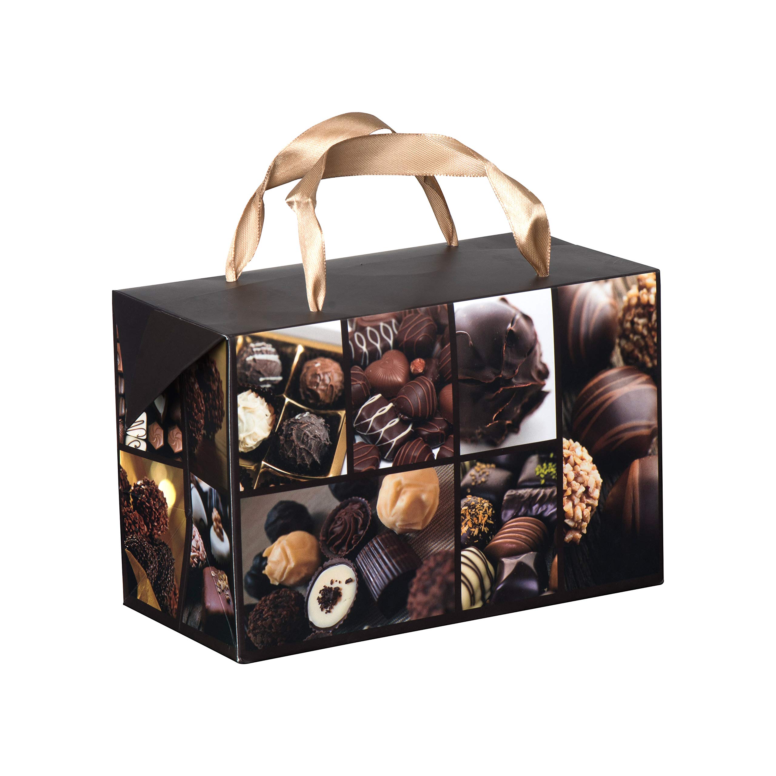 6 Pack Chocolate Design Gift Bags with Ribbon Handles - Foldable Party Favor Treat Boxes 7x3.5x4.75 inches for Baby Showers, Birthdays & Holidays - Perfect for Candy, Small Gifts & Party Favors