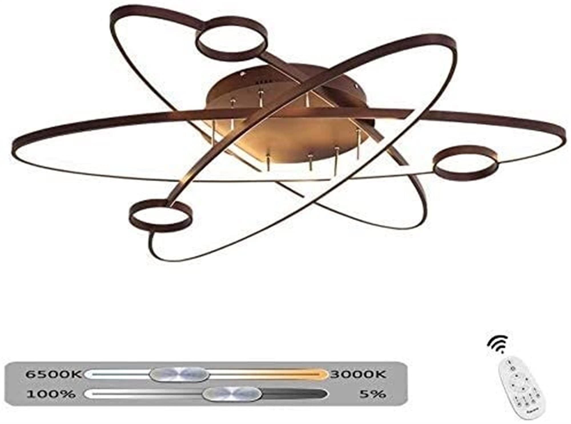Dimmable LED Acrylic Cosmic Orbit Ceiling Light - 76W Flush Mount Chandelier with Remote Control (3000K-6500K) for Living Room, Bedroom & Study | Modern Home Lighting Fixture for Ambient & Task Lighting