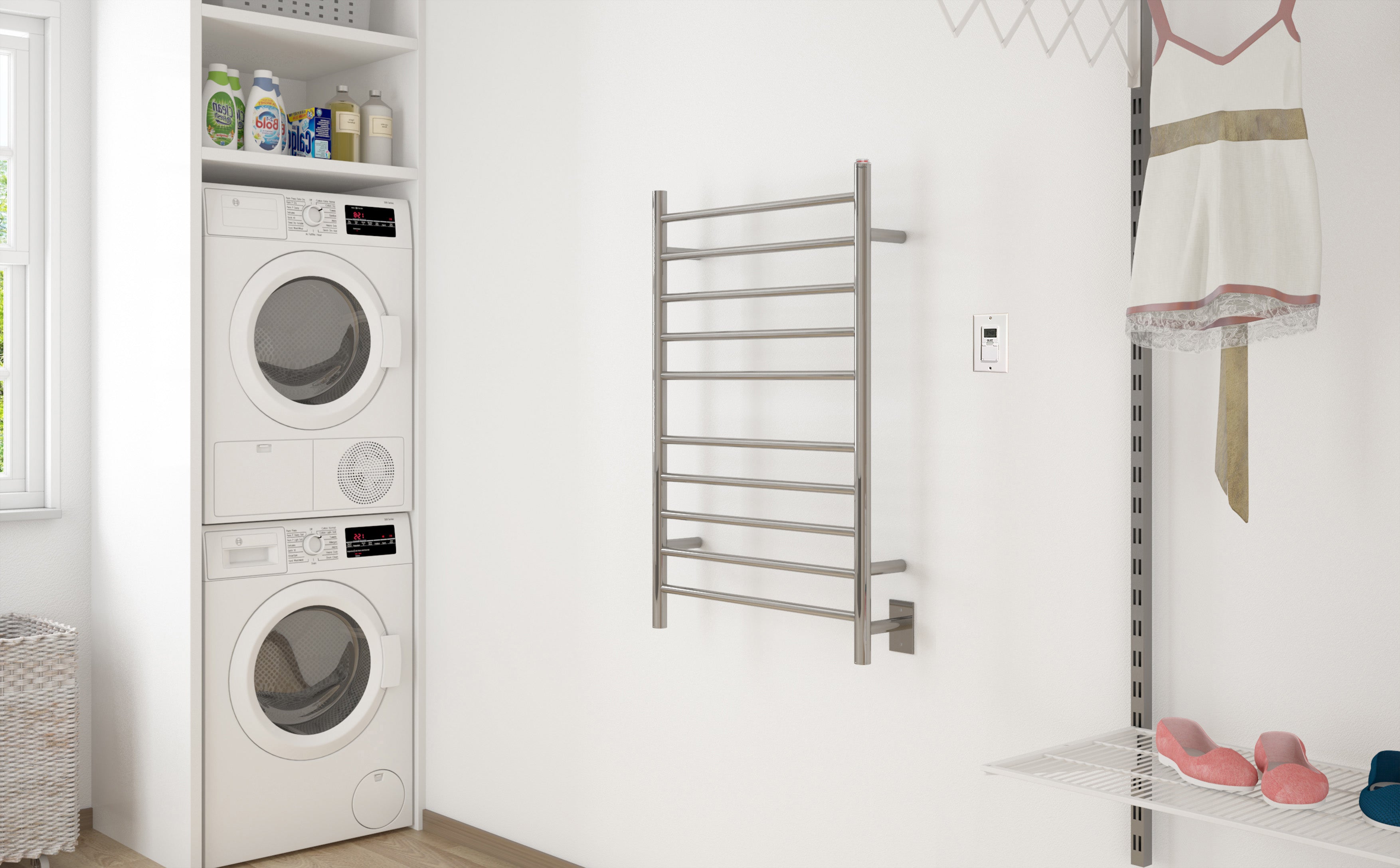 Premium 10-Bar Hardwired & Plug-in Towel Warmer with Timer - Polished Stainless Steel - Fast Heating for Bathroom, Spa & Luxury Home Use