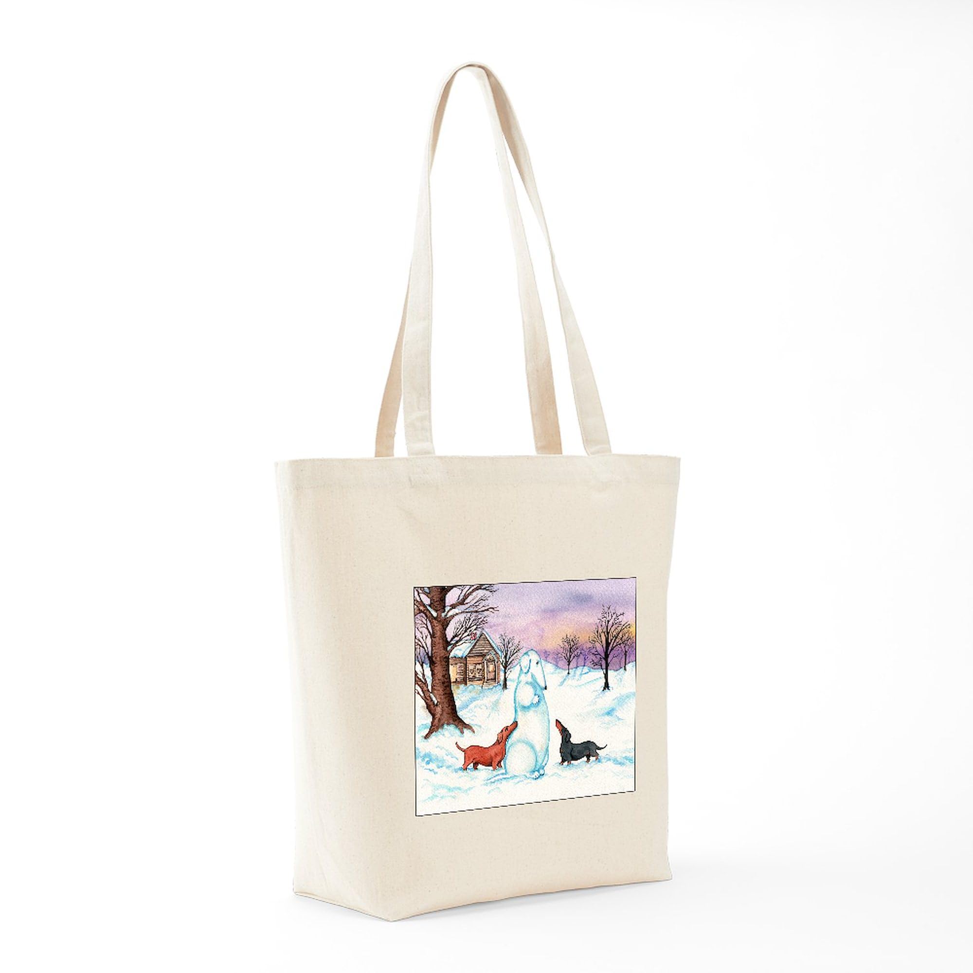 Snow Dachshunds Tote Bag - Natural Canvas Reusable Shopping Bag for Groceries, Beach & Daily Use | Eco-Friendly Cotton Tote with Dachshund Print