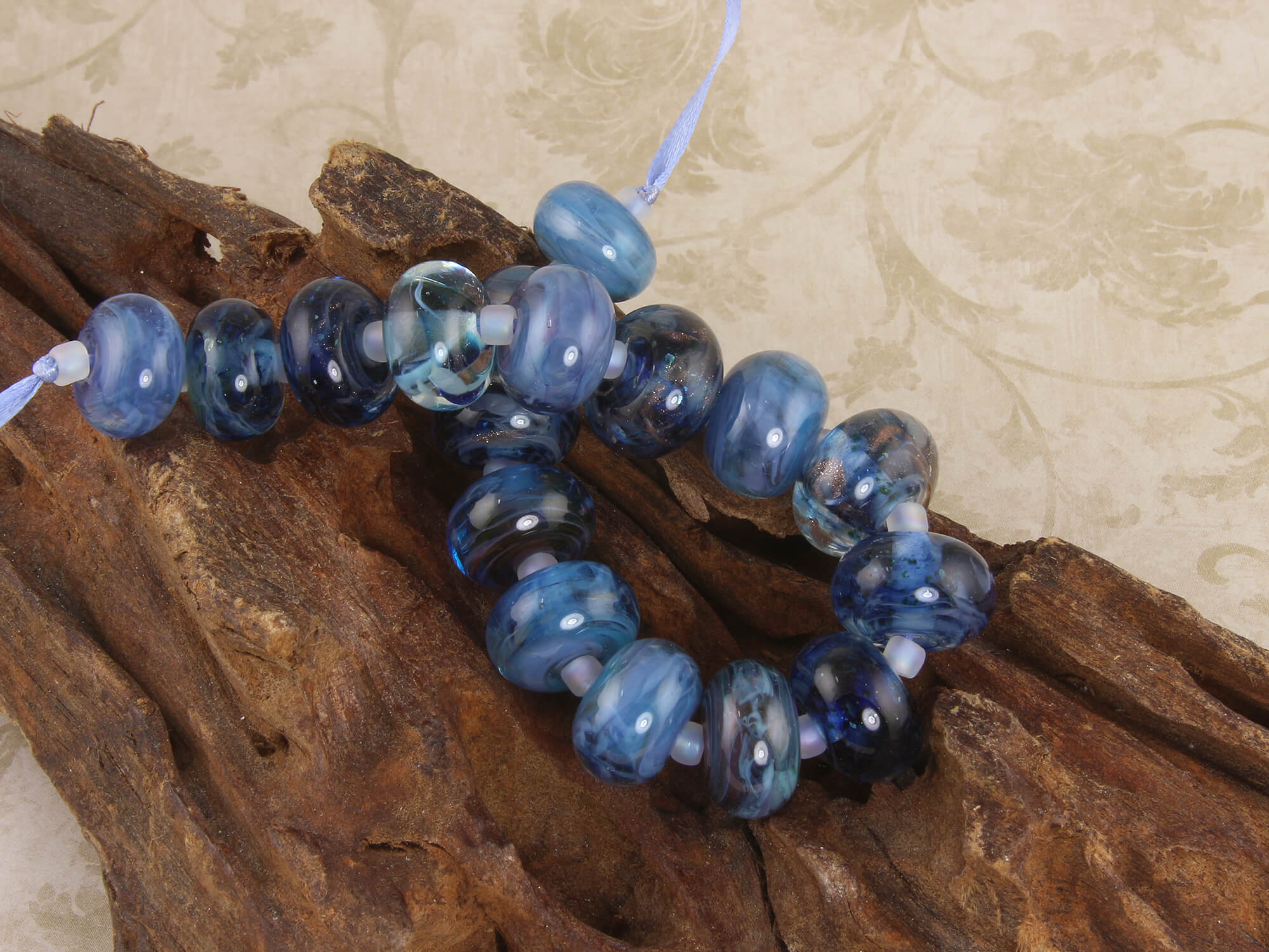 Steel Blue Handmade Lampwork Glass Beads Set for Jewelry Making - DIY Bracelets, Necklaces, and Craft Projects - SRA Certified