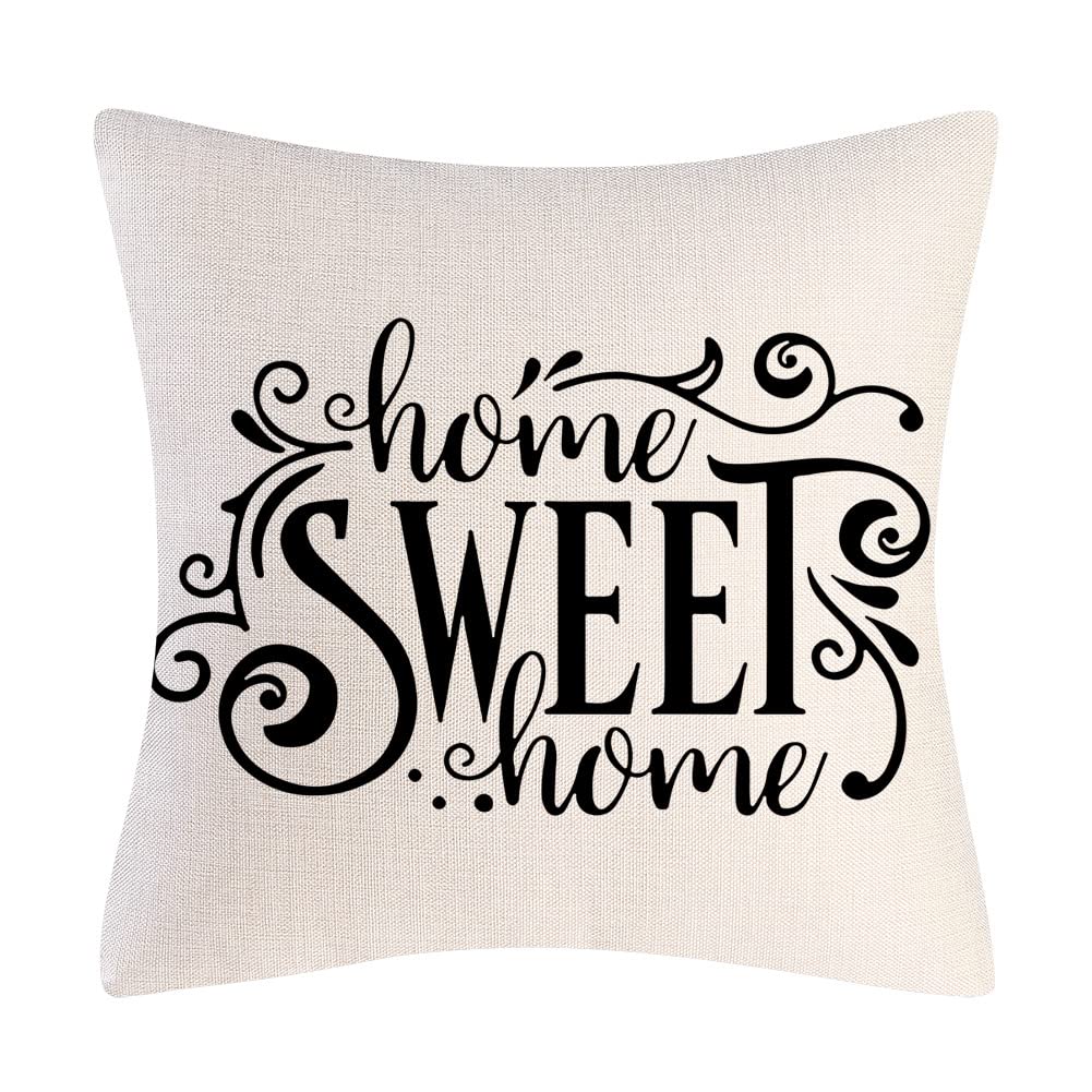 Farmhouse Decorative Pillow Covers Set of 4 - 18x18 Inch Home Sweet Home Inspirational Quotes Throw Pillow Covers for Sofa, Couch & Living Room - Cozy Farmhouse Style Home Decor for Family Room, Bedroom or Porch