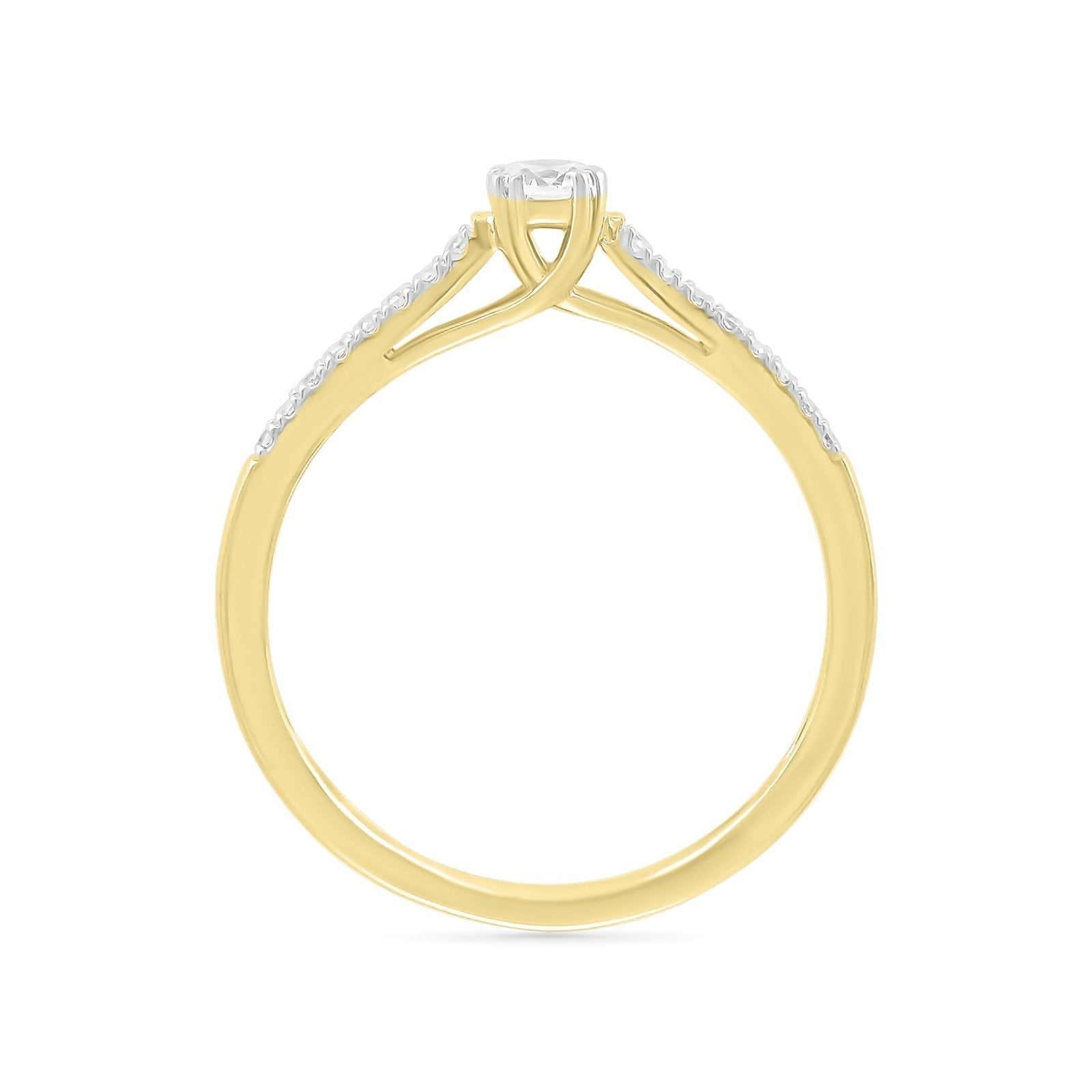 10K Yellow Gold Diamond Center and Double Row Band Ring - Elegant Wedding, Engagement, Anniversary Gift for Her