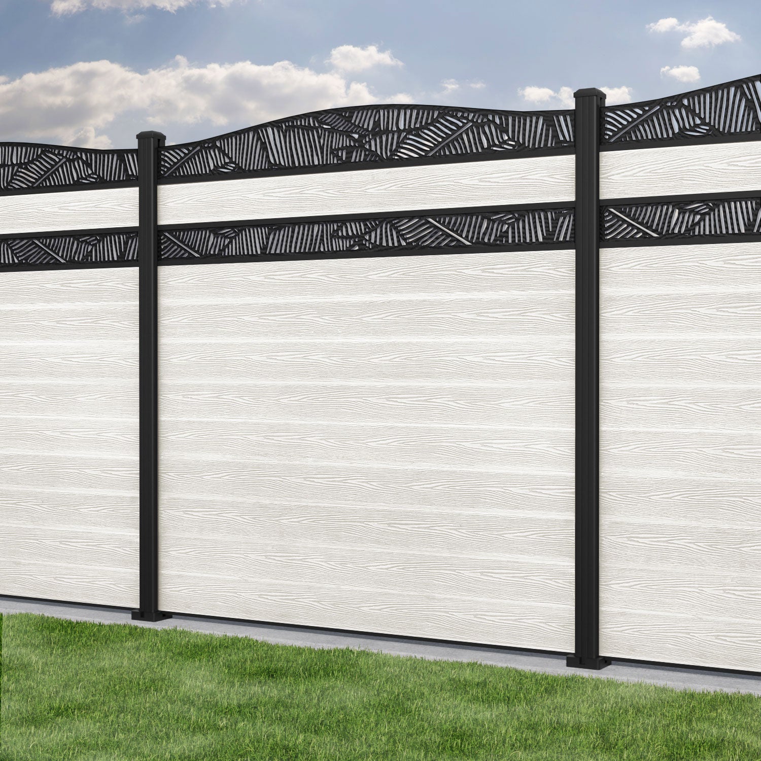 Classic Feather Curved Top Split Screen Fence Panel in Light Stone - Aluminum Posts for Garden Privacy & Outdoor Decoration | Perfect for Backyard, Patio, and Pool Area