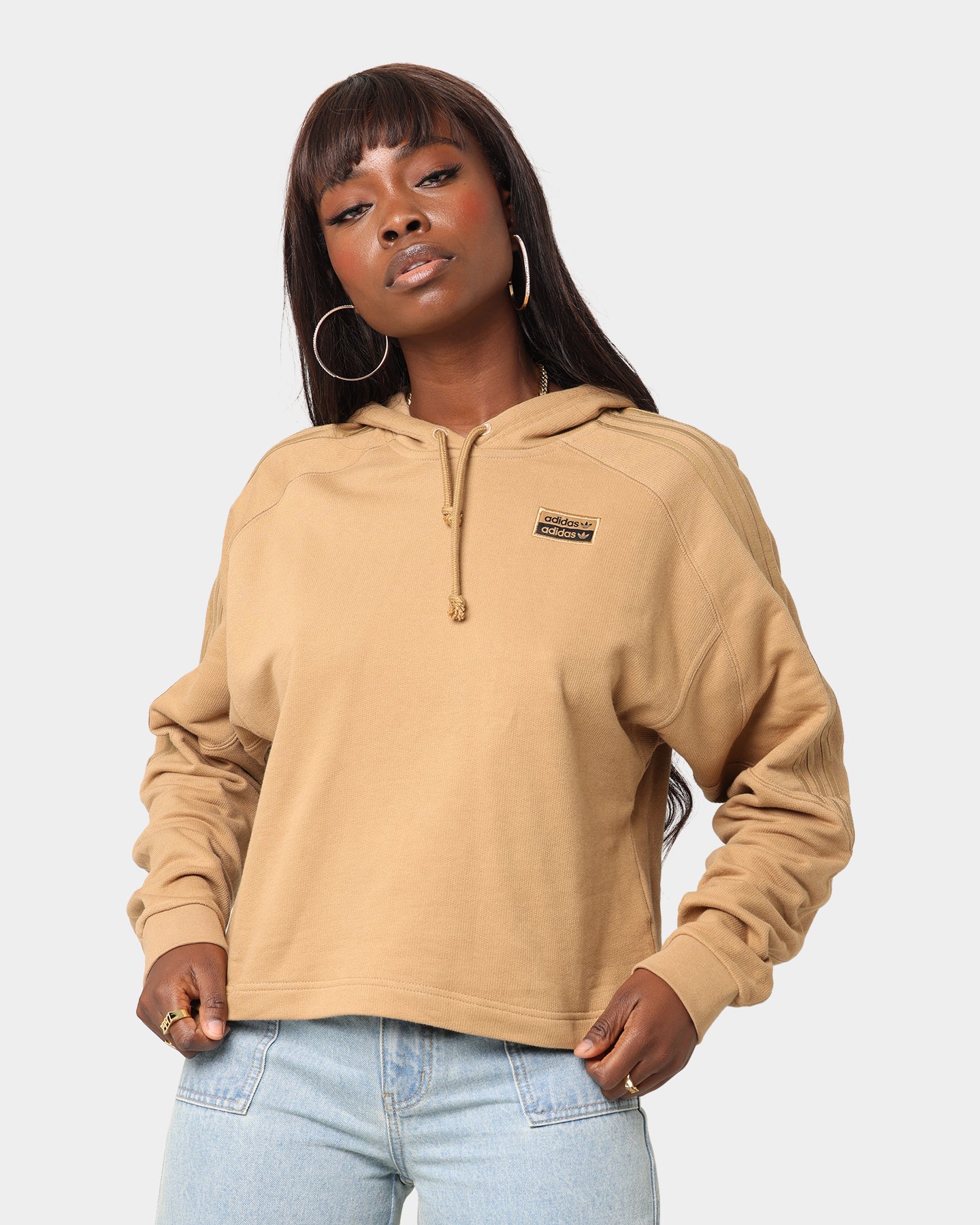 Adidas Women's Hooded Sweatshirt - Soft Fleece Pullover Hoodie for Women, Casual Loungewear & Streetwear (Tan) - Perfect for Gym, Running & Everyday Wear