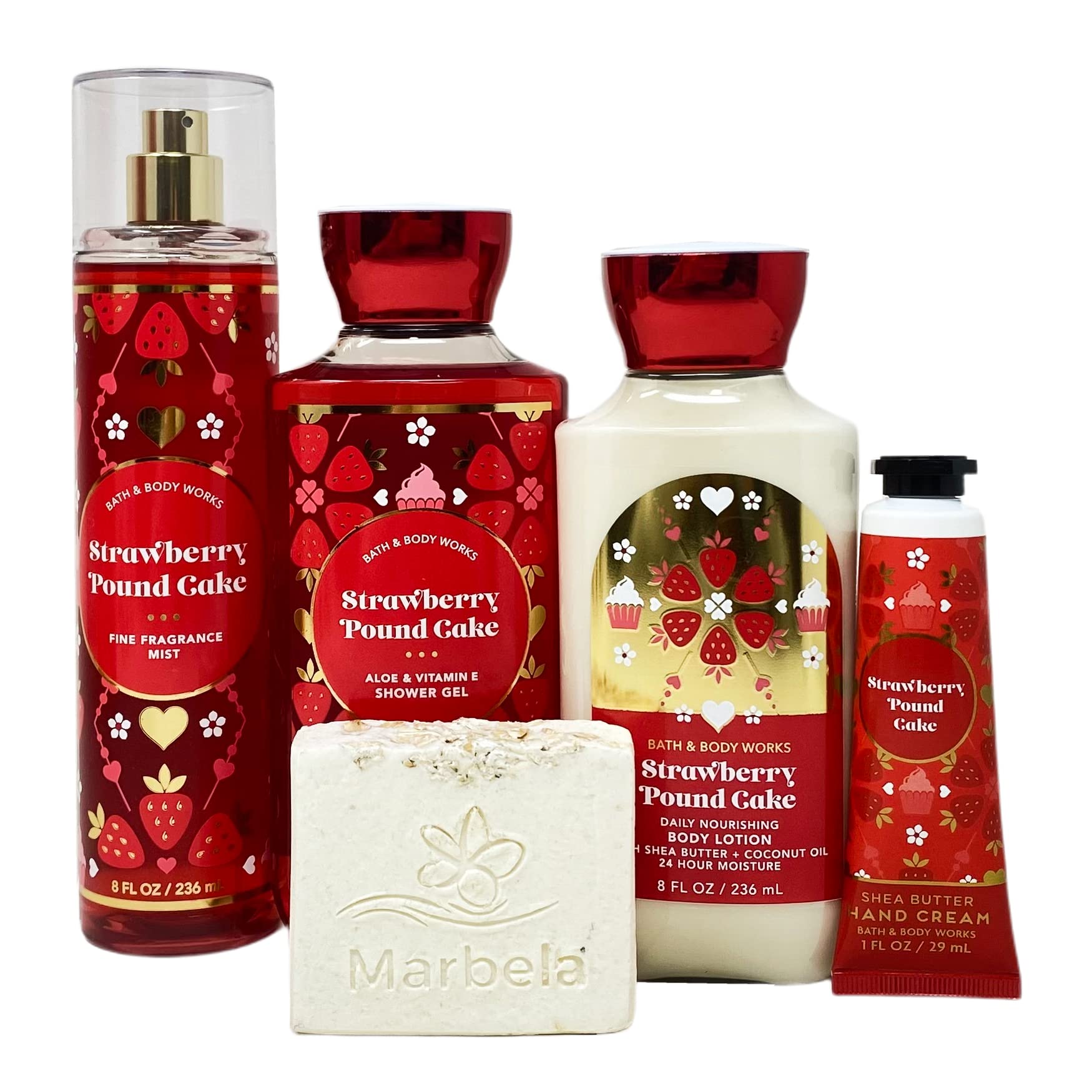 Bath & Body Works Strawberry Pound Cake Gift Set - Fragrance Mist, Shower Gel, Body Lotion & Hand Cream with Himalayan Salt Soap | Full Size Luxury Bath & Body Care for Women | Perfect for Self-Care, Gifts & Spa Days
