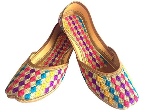 Women's Phulkari Punjabi Jutti Khussa Shoes - Handmade Ethnic Mojari Footwear for Weddings & Festivals (Bridal, Cultural Events, Boho Fashion)
