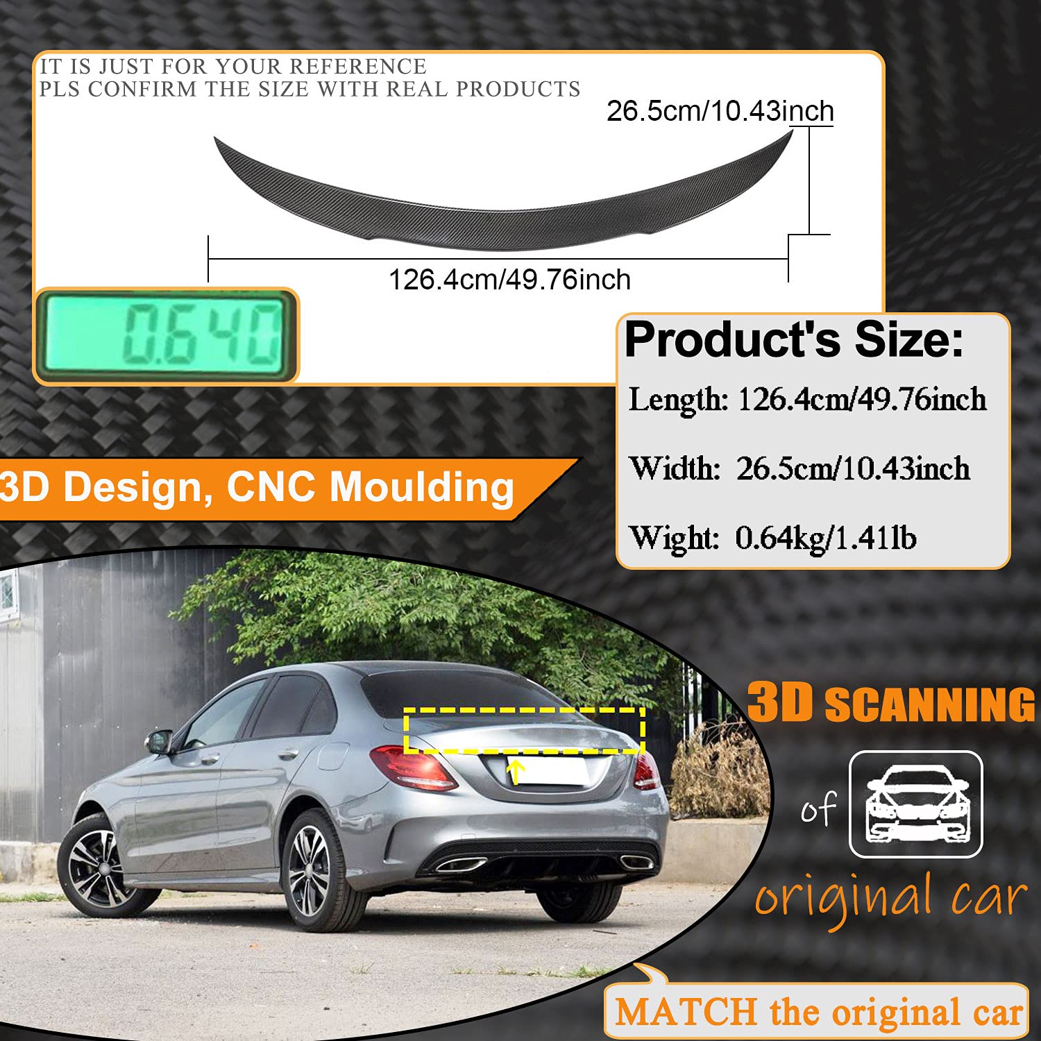 Carbon Fiber Trunk Spoiler for Mercedes Benz C Class W205 (2015-2021) - C180 C200 C250 C300 C400 C43 C63 AMG Sedan - High Kick Rear Boot Lip Wing - Style B - Factory Outlet - Enhances Aerodynamics & Sporty Look for Street Racing & Car Shows