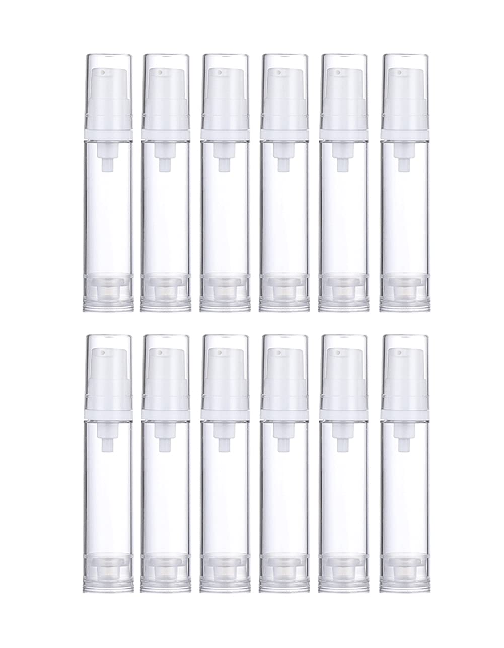Wresty 12 Pack 10ml Airless Pump Bottles - Vacuum Lotion Containers for Travel, DIY Cosmetic Cream, Makeup Foundation & Toiletries | Leak-Proof Refillable Plastic Bottles for Skincare, Serums & Essential Oils | Perfect for Home, Gym & Travel Organization