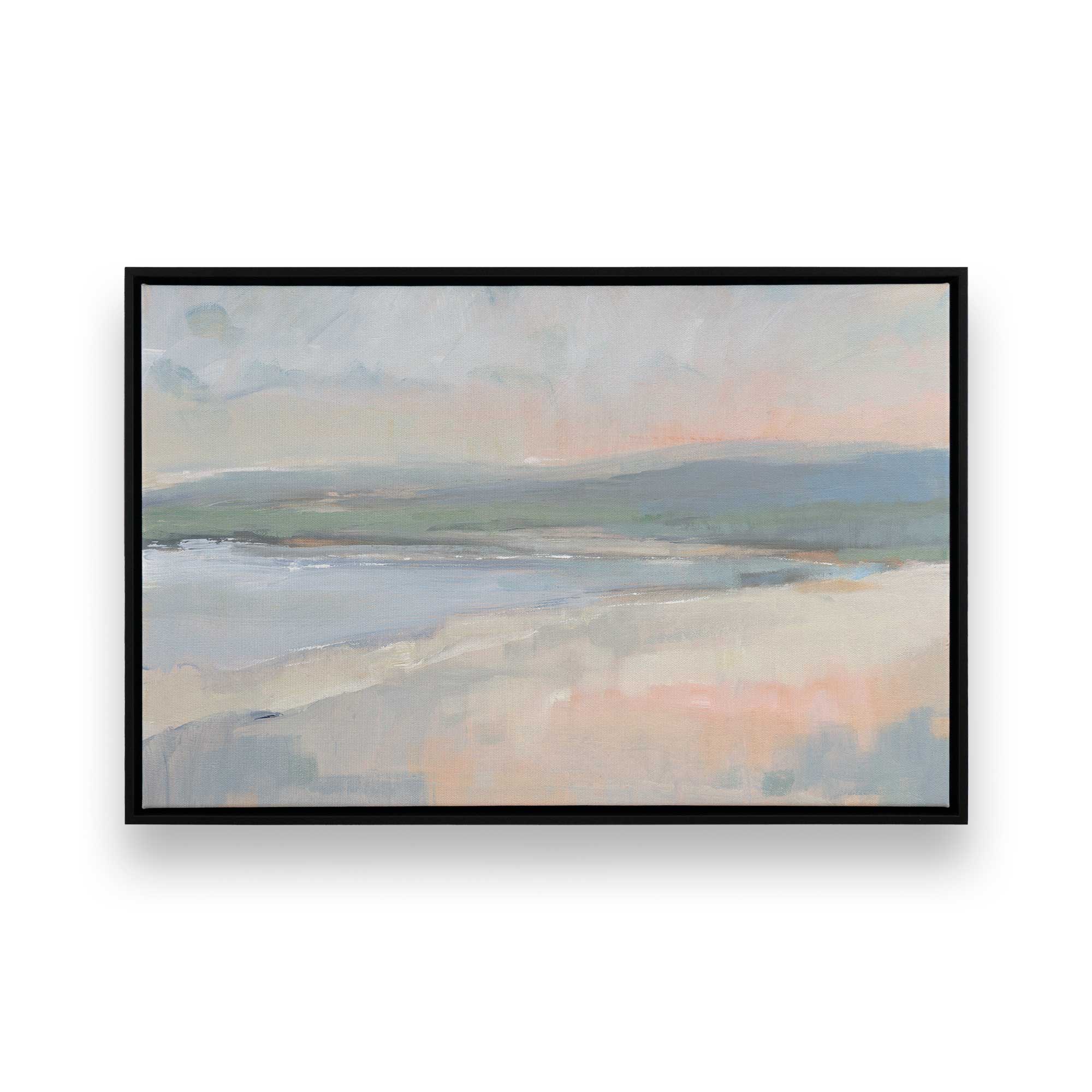 Hazy Beach at Dawn Canvas Wall Art Print - Coastal Sunrise Decor for Living Room, Bedroom & Office