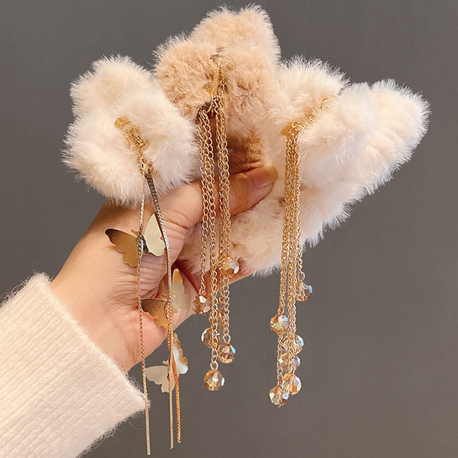 Korean Style Butterfly Hair Clips for Women - Cute Bow Long Faux Pearls Tassel Fluffy Hairpin Hair Accessories | Perfect for Parties, Weddings, and Everyday Styling