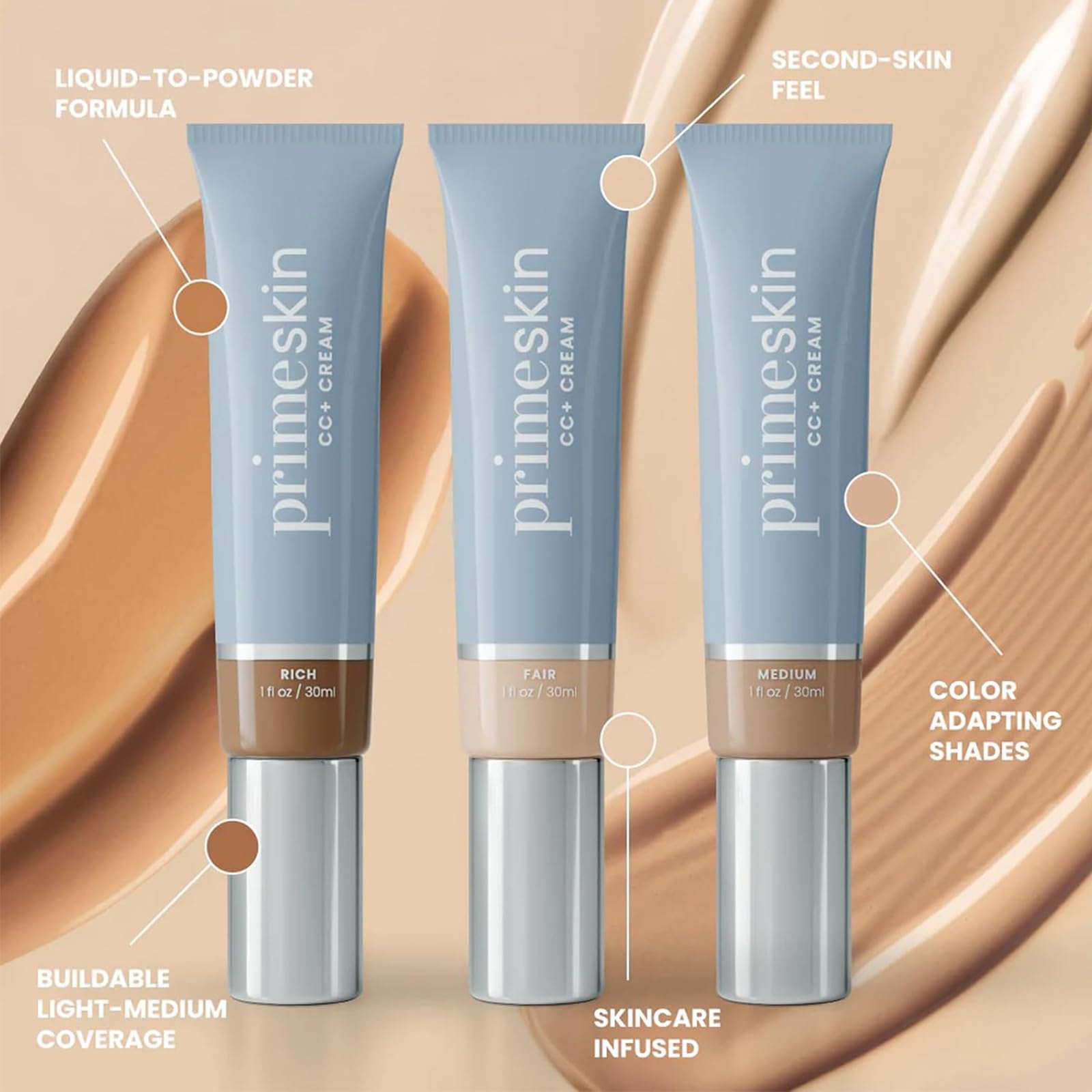 PrimeSkin CC+ Cream Liquid Foundation with SPF - 30ml Full Coverage, Anti-Aging & Hydrating Makeup for Mature Skin - Lightweight Foundation for Women - Shade 05 (Natural Beige) - Perfect for Daily Wear & Special Occasions
