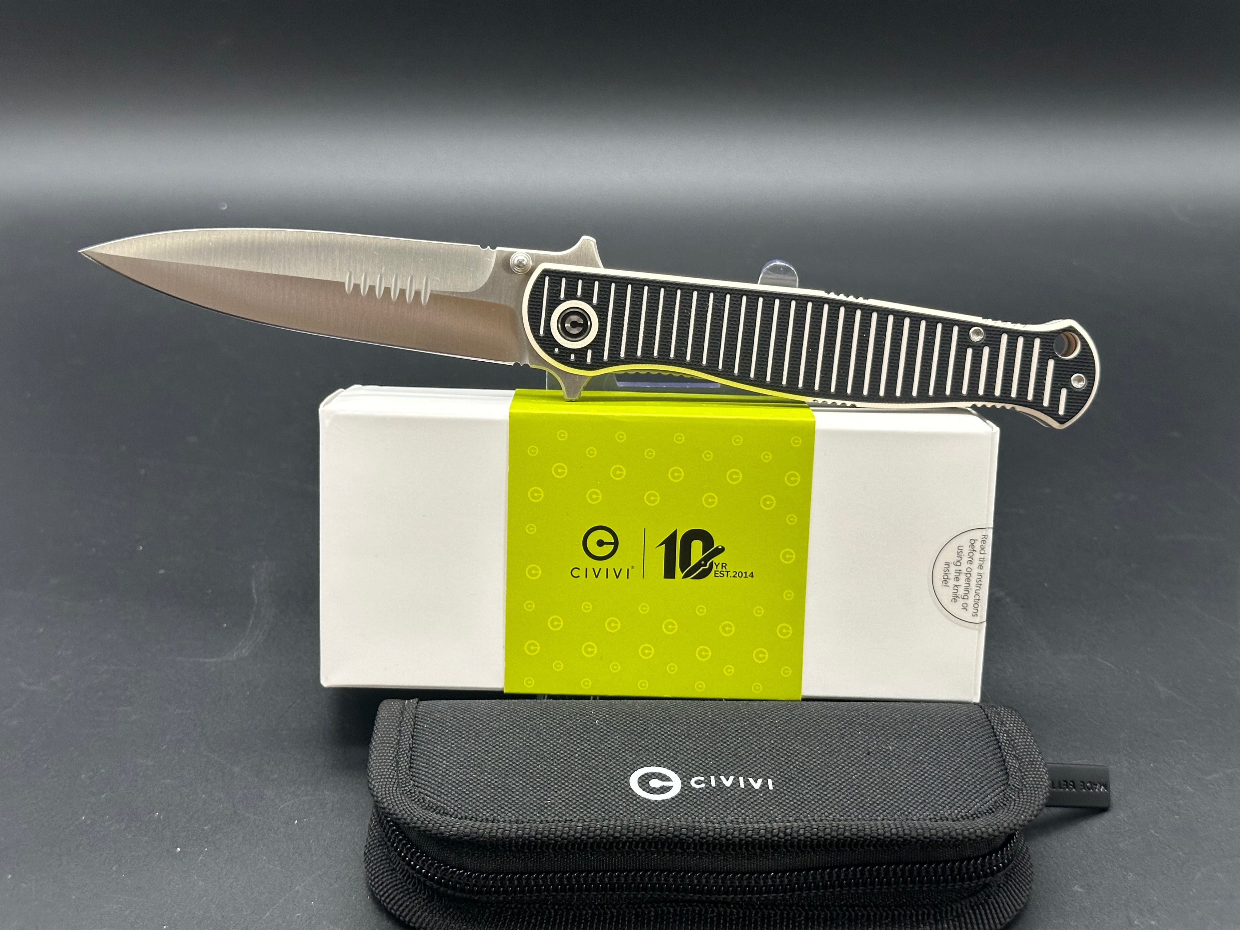 CIVIVI RS71 Folding Pocket Knife - Nitro-V Steel Blade, G10 Handle (Off-White/Black), Plain Edge Satin Finish - EDC, Camping, Hiking & Outdoor Activities
