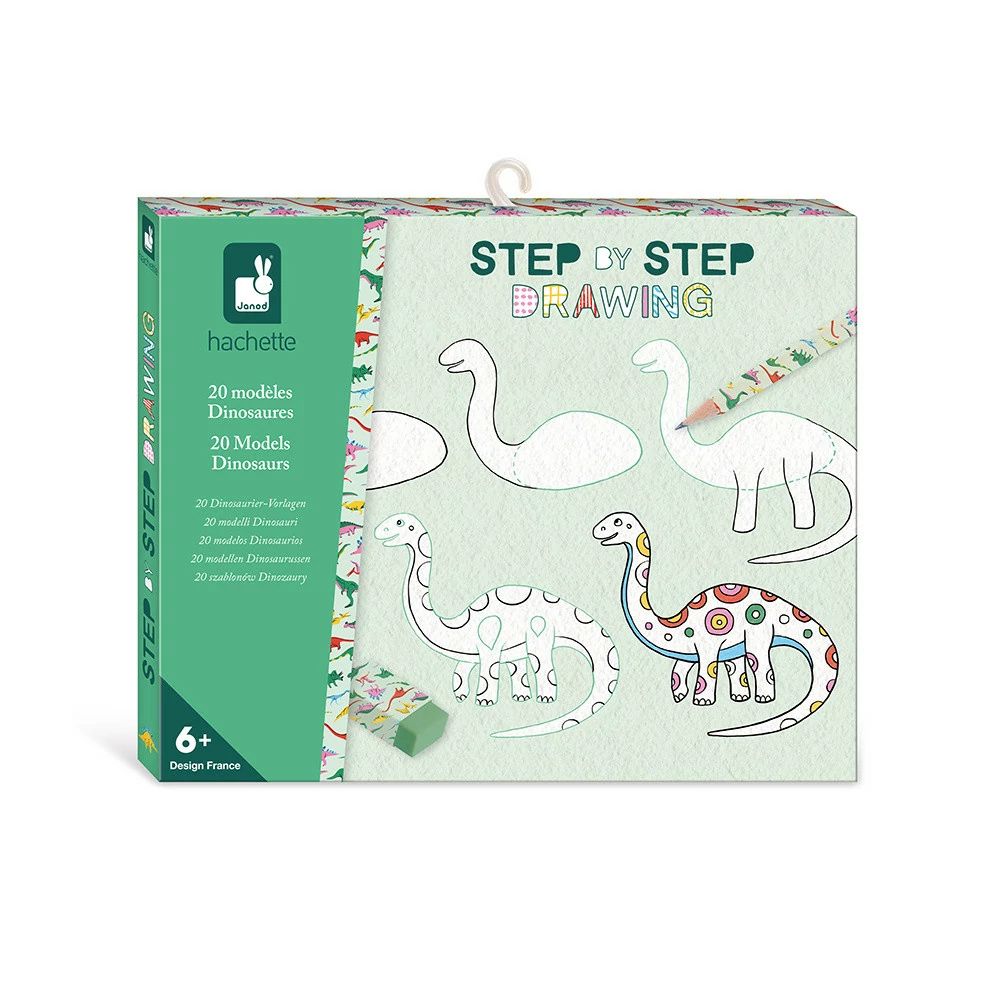 Janod Step by Step Drawing Kit - Learn to Draw Dinosaurs for Kids | Fun Educational Art Activity for Home & Classroom