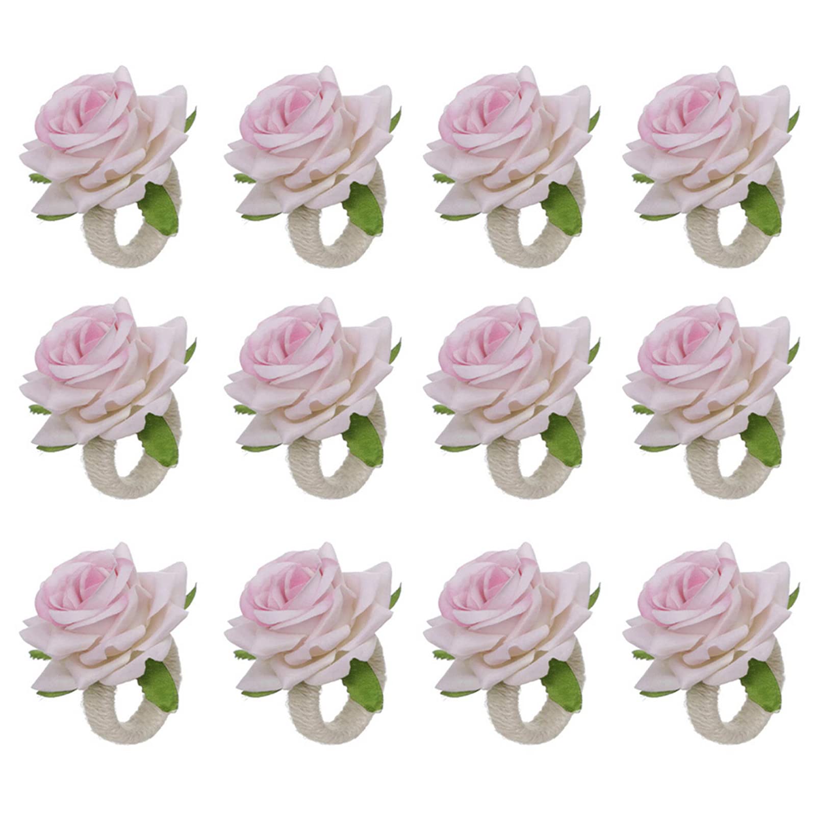 12 Pack Artificial Pink Silk Rose Napkin Rings - Elegant Faux Floral Napkin Holders for Wedding, Party, and Home Kitchen Table Decor - Perfect for Romantic Dinners and Special Occasions