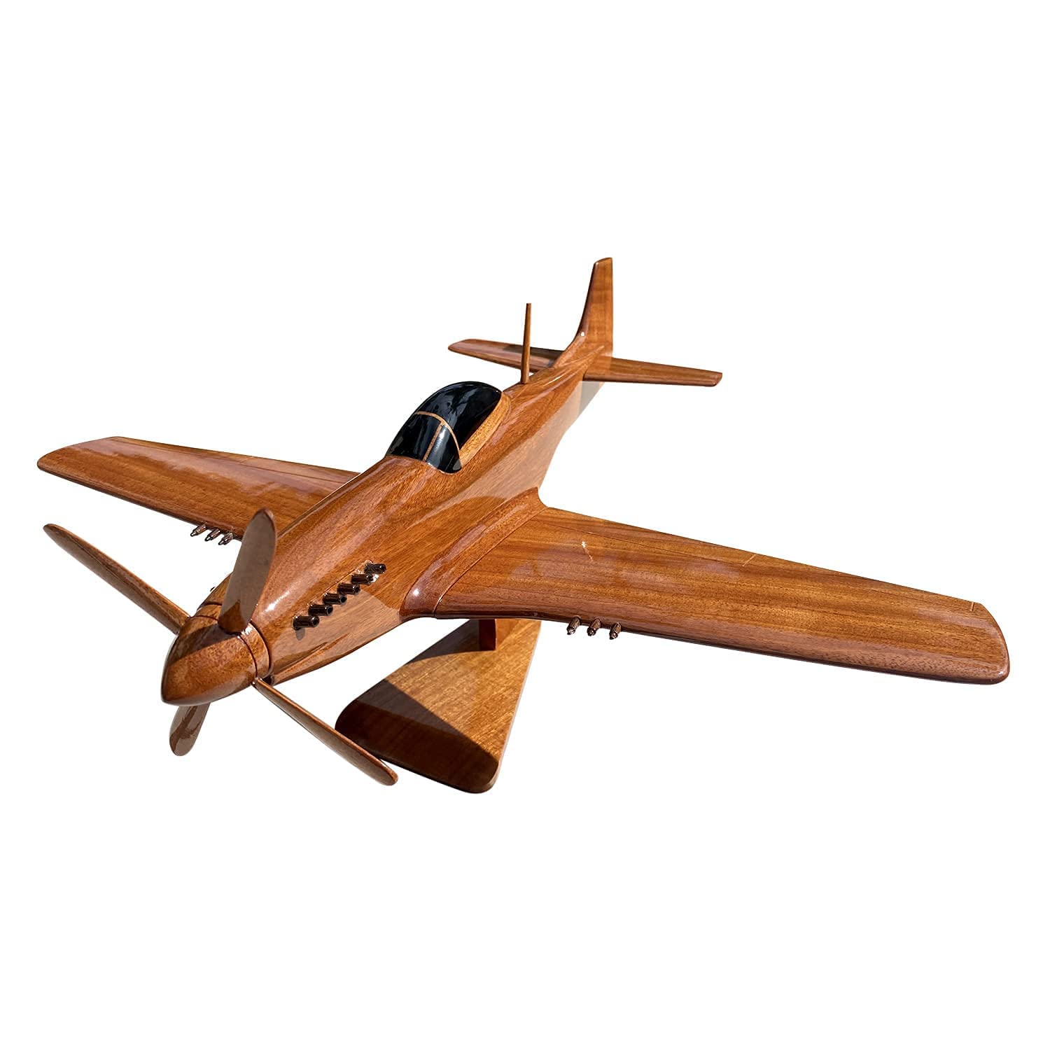 P51 Mustang Mahogany Wooden Desktop Airplane Model - Collectible WWII Fighter Plane Replica for Office Decor, Aviation Enthusiast Gift & Home Display