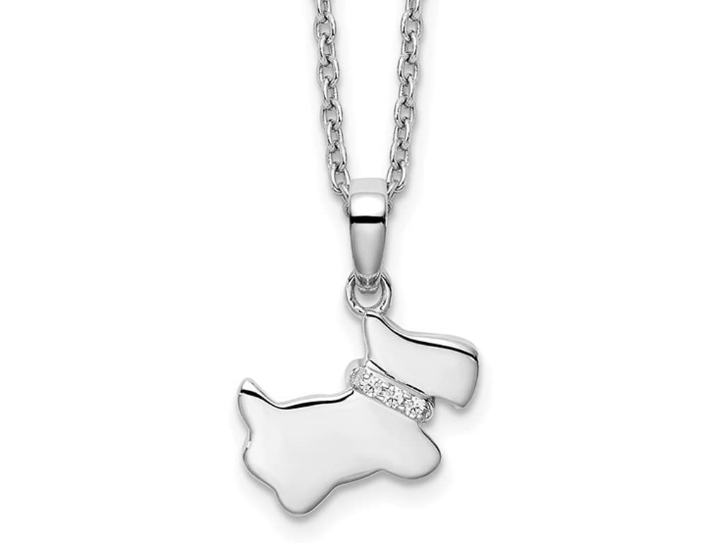 Gem and Harmony Sterling Silver Dog Charm Pendant Necklace with 18