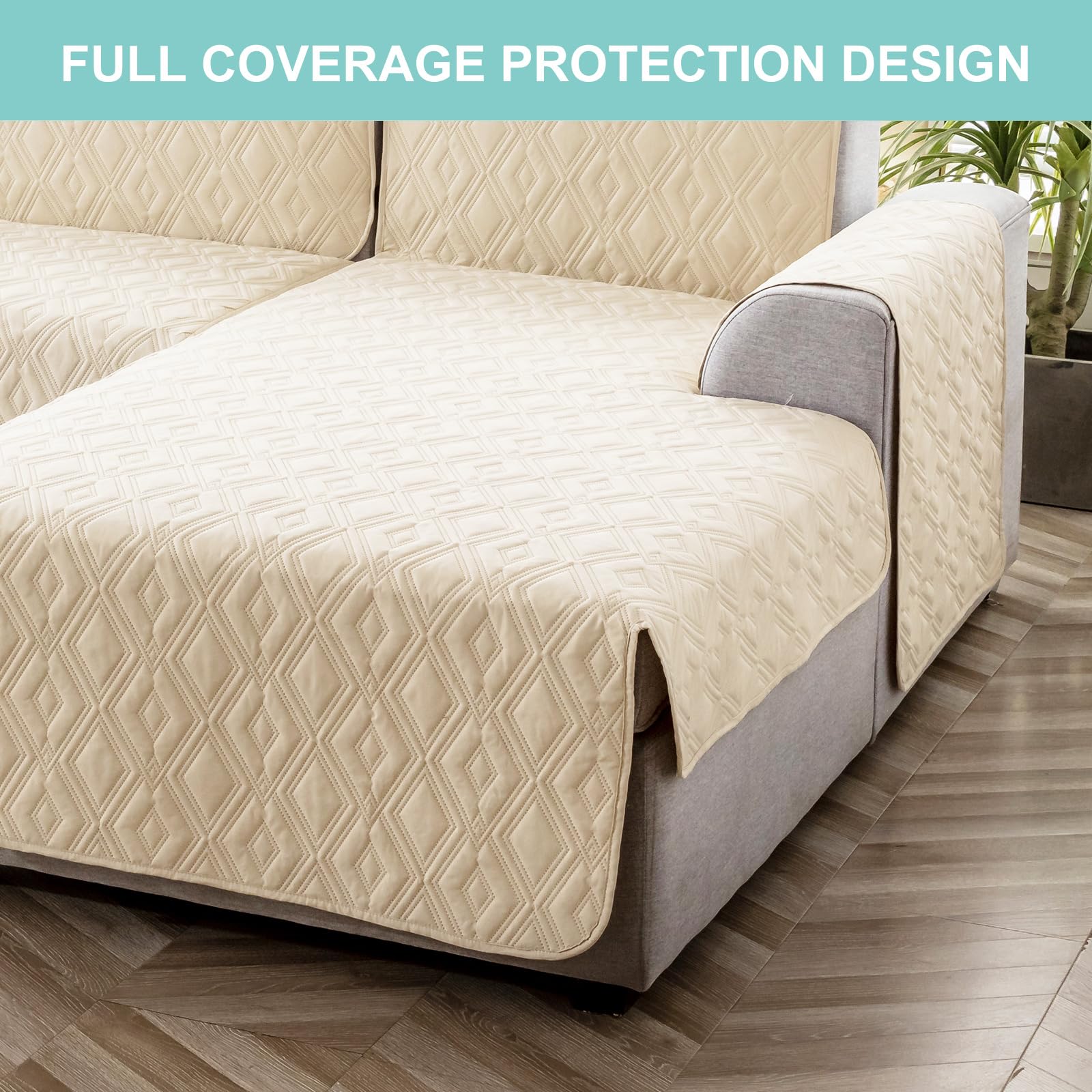 Reversible L-Shaped Sectional Couch Cover for Dogs & Pets - Sofa Protector for Chaise Lounge, Furniture Protector for Kids & Pets (Beige, Small) - Perfect for Pet Owners & Family Homes with Active Kids