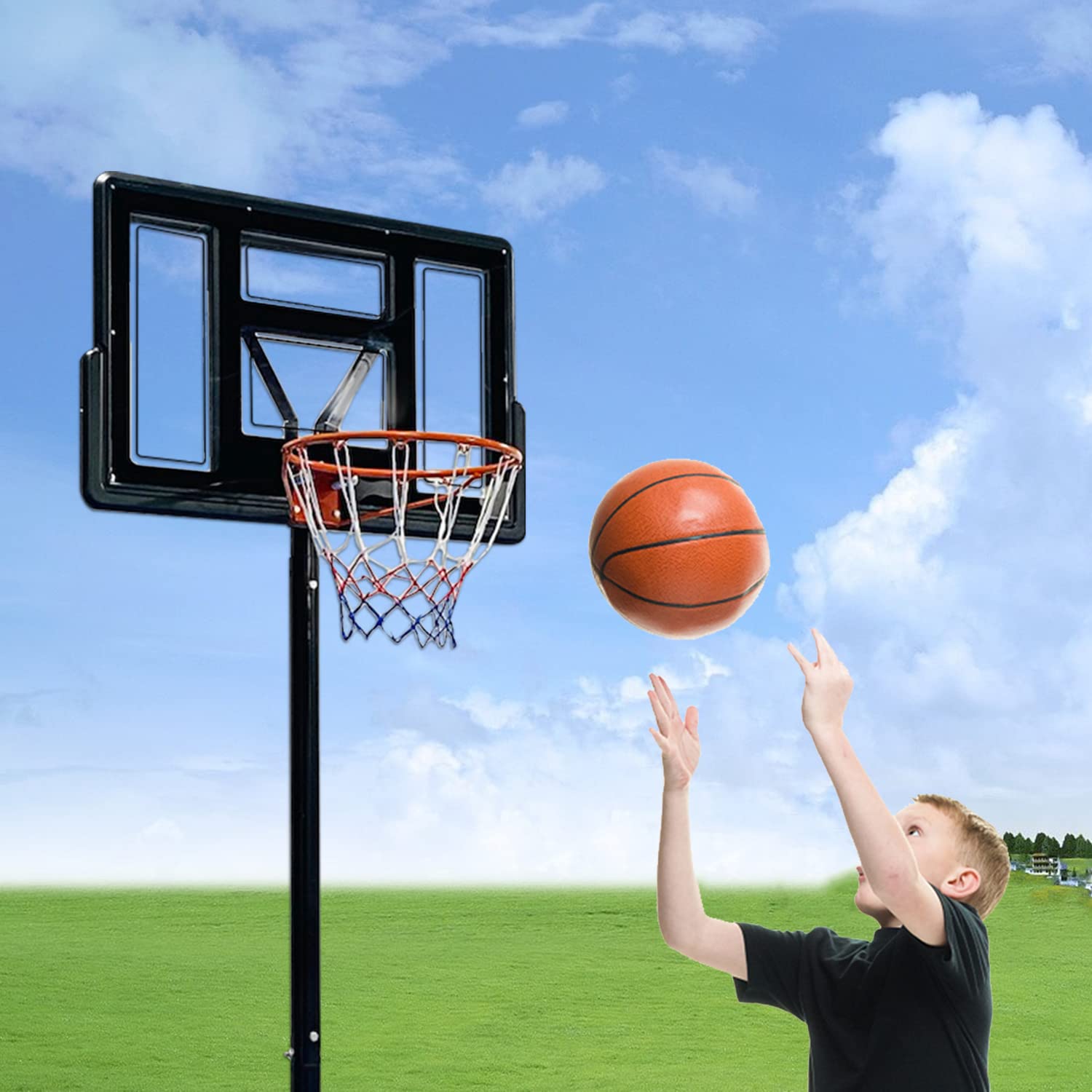 NAIZY 305cm Adjustable Height Basketball Hoop with Wheels - Outdoor Basketball Goal System for Kids & Adults - Perfect for Driveway, Backyard, and Park Play