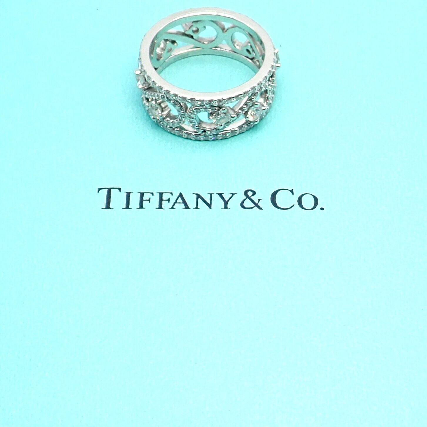 Authentic Tiffany & Co Platinum Diamond Enchant Scroll Wide Band Ring - Size 6 | Luxury Wedding, Anniversary & Engagement Jewelry Gift for Women