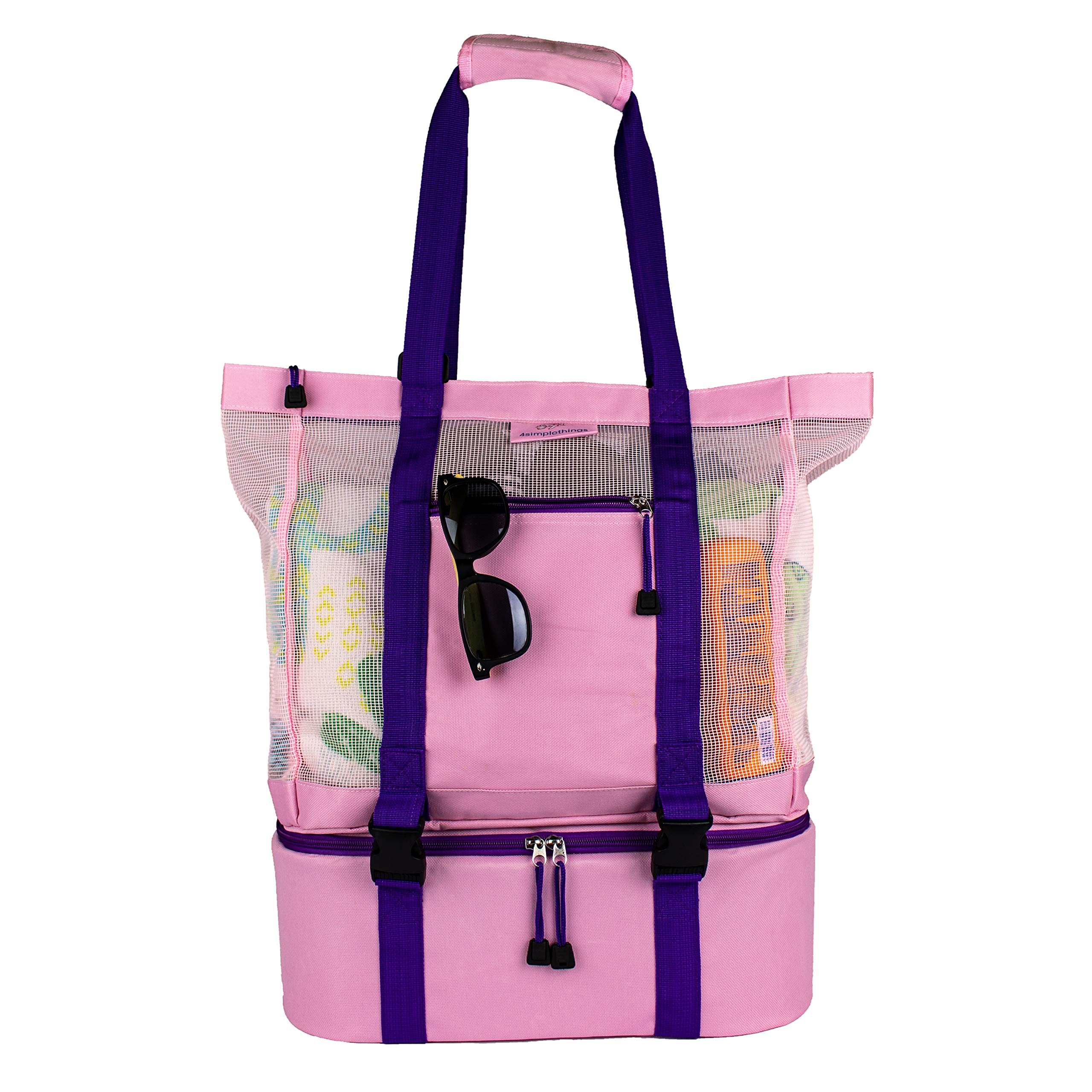 Mesh Beach Tote Bag with Cooler Bottom, Adjustable Shoulder Strap for Women - Perfect for Beach Days, Picnics, and Poolside Relaxation