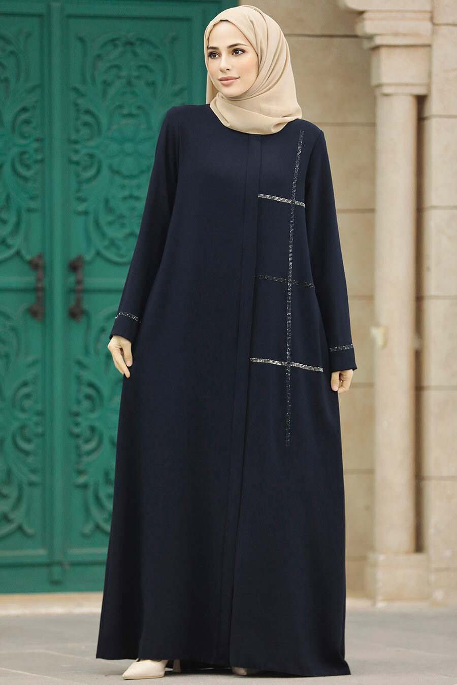 Aziza Long Black Abaya with Side Pockets & Elegant Details - Modest Islamic Dress for Women | Perfect for Prayer, Mosque & Special Occasions