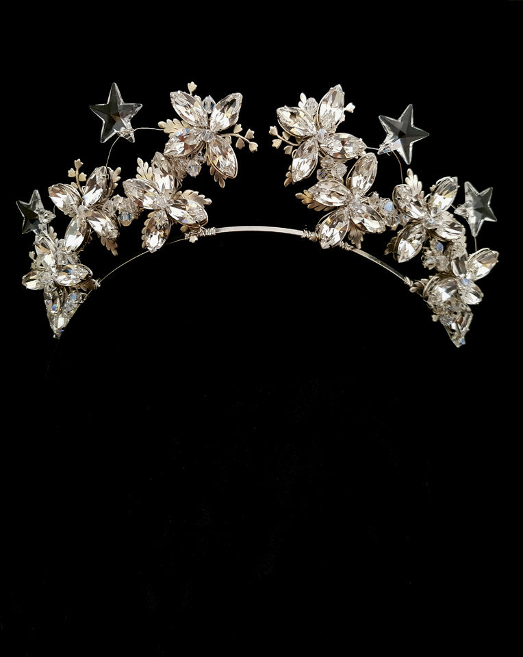 Kezani Star Crystal Crown Bridal Headpiece – Elegant Wedding Hair Accessory for Brides, Prom, and Special Occasions