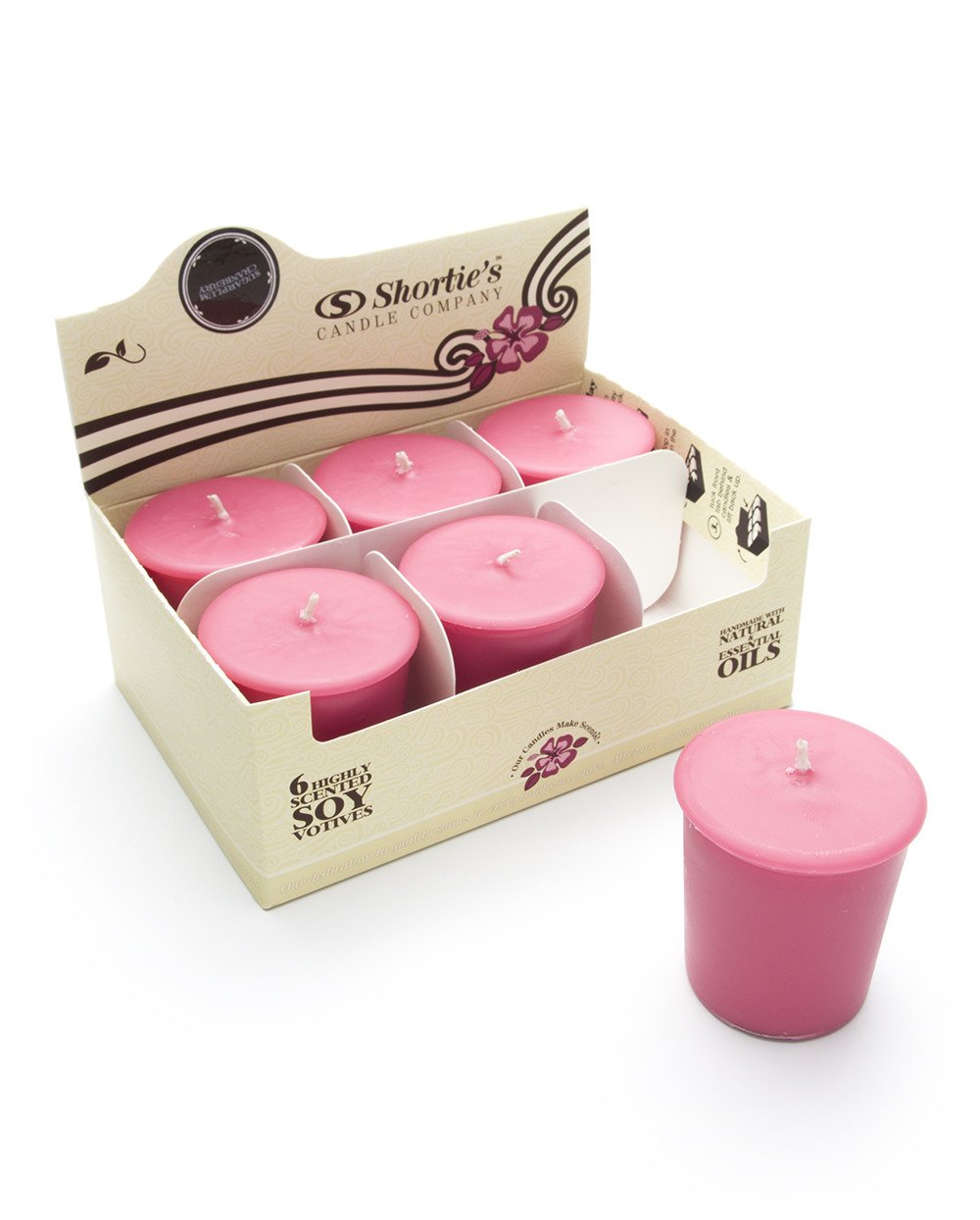 Natural Soy Votive Candles - Sugarplum Cranberry Scented with Essential Oils - 6 Pack Pink Refill Candles for Christmas & Holiday Decor - Perfect for Home, Gifts & Festive Ambiance