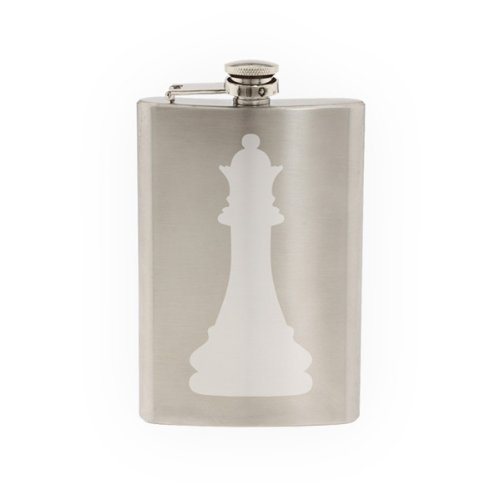 Chess Champion Queen Piece Silhouette - 8oz Stainless Steel Flask with Etched Design - Perfect for Chess Tournaments, Gifts & Outdoor Adventures