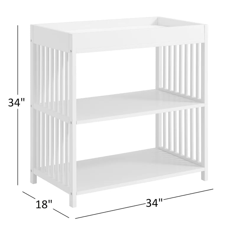 White Oxford Baby Essentials Changing Station with Round Spindles - Safe & Sturdy Nursery Changing Table for Newborns & Toddlers - Perfect for Diaper Changes, Baby Care & Nursery Organization