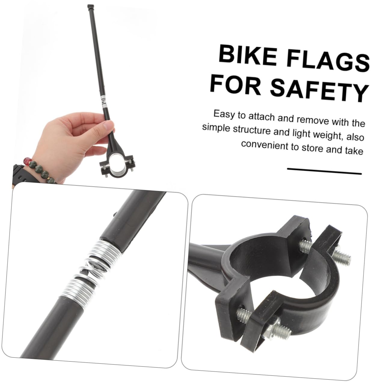 MUSISALY 3 Pack Fiberglass Bike Flag Poles with Handlebar Mount Holder - Durable Cycling Accessories for Safety & Visibility on Road, Beach, or Trail Rides
